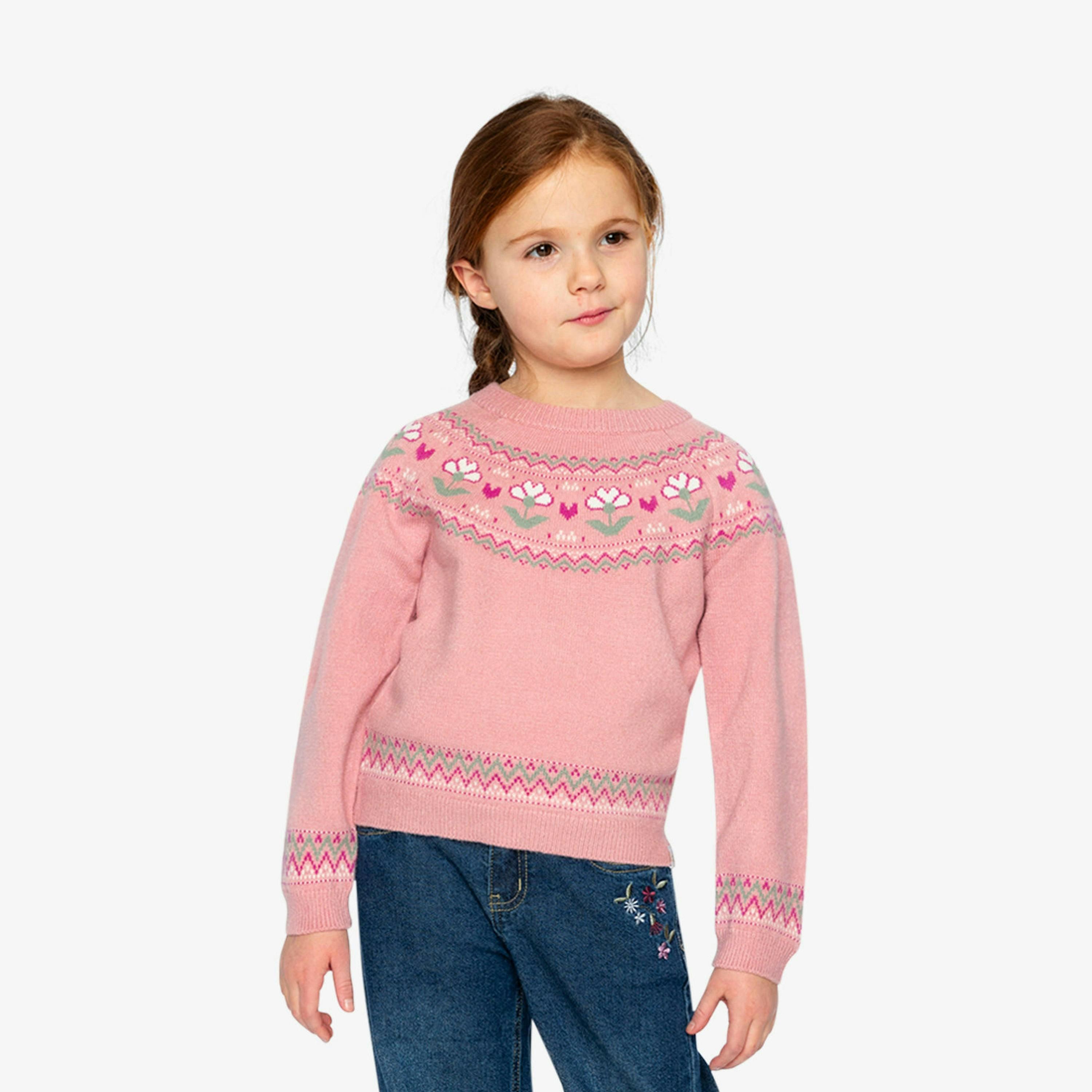 Sweater With Flower Jacquard Pale Dusty Pink , view 2 of 6