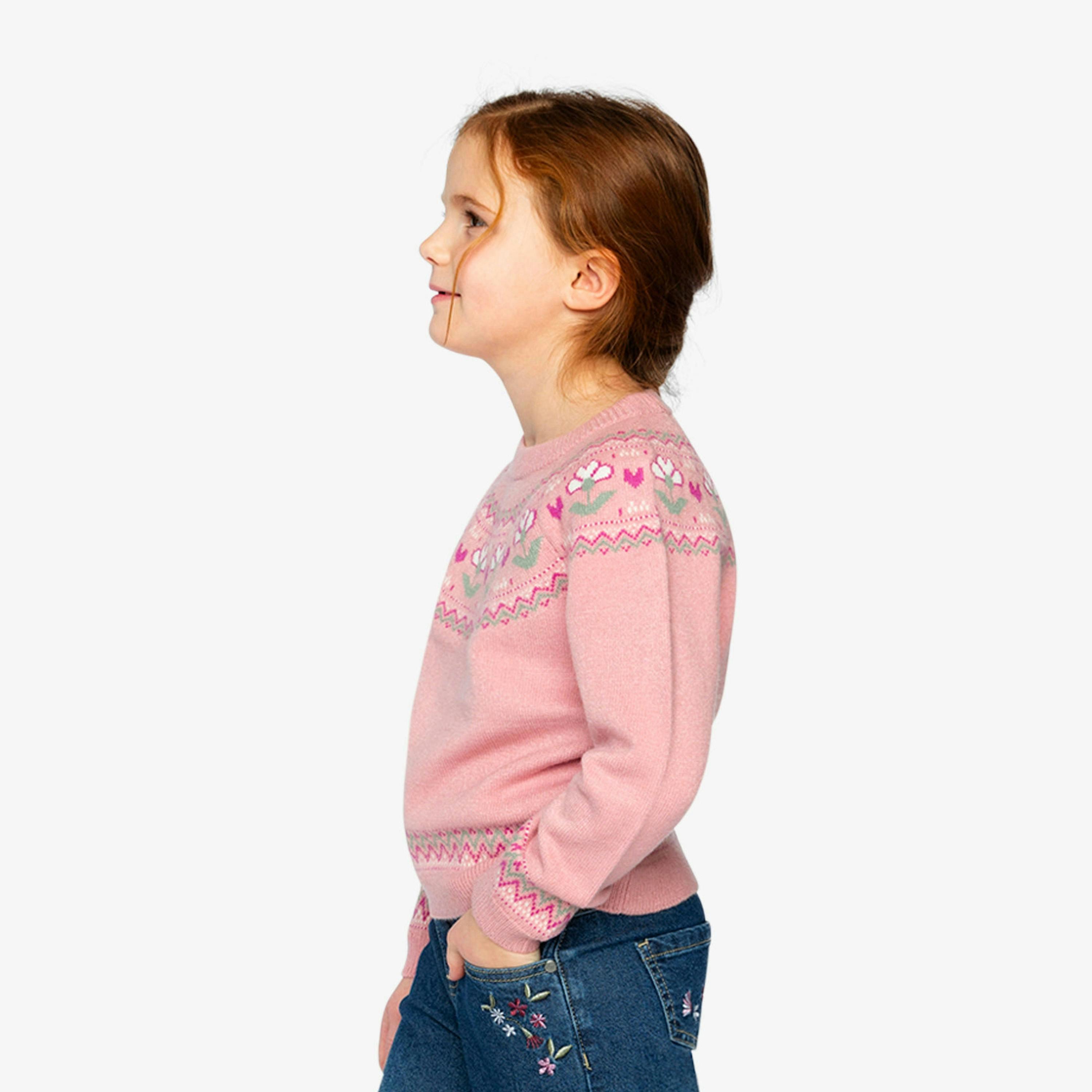 Sweater With Flower Jacquard Pale Dusty Pink , view 3 of 6
