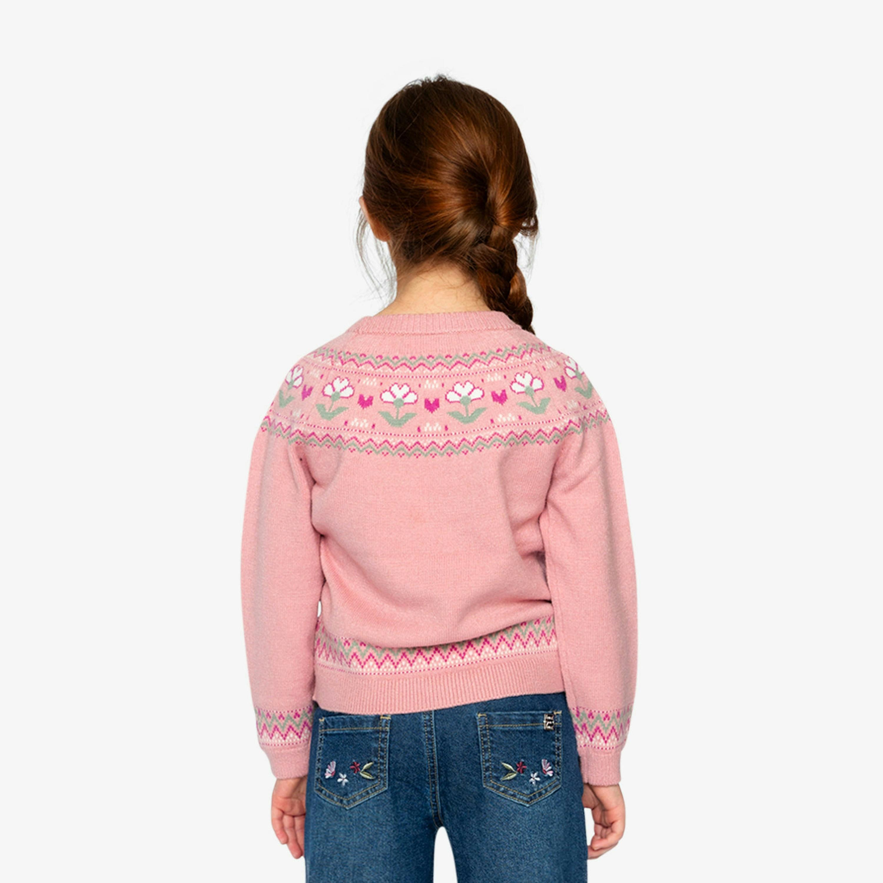 Sweater With Flower Jacquard Pale Dusty Pink , view 4 of 6