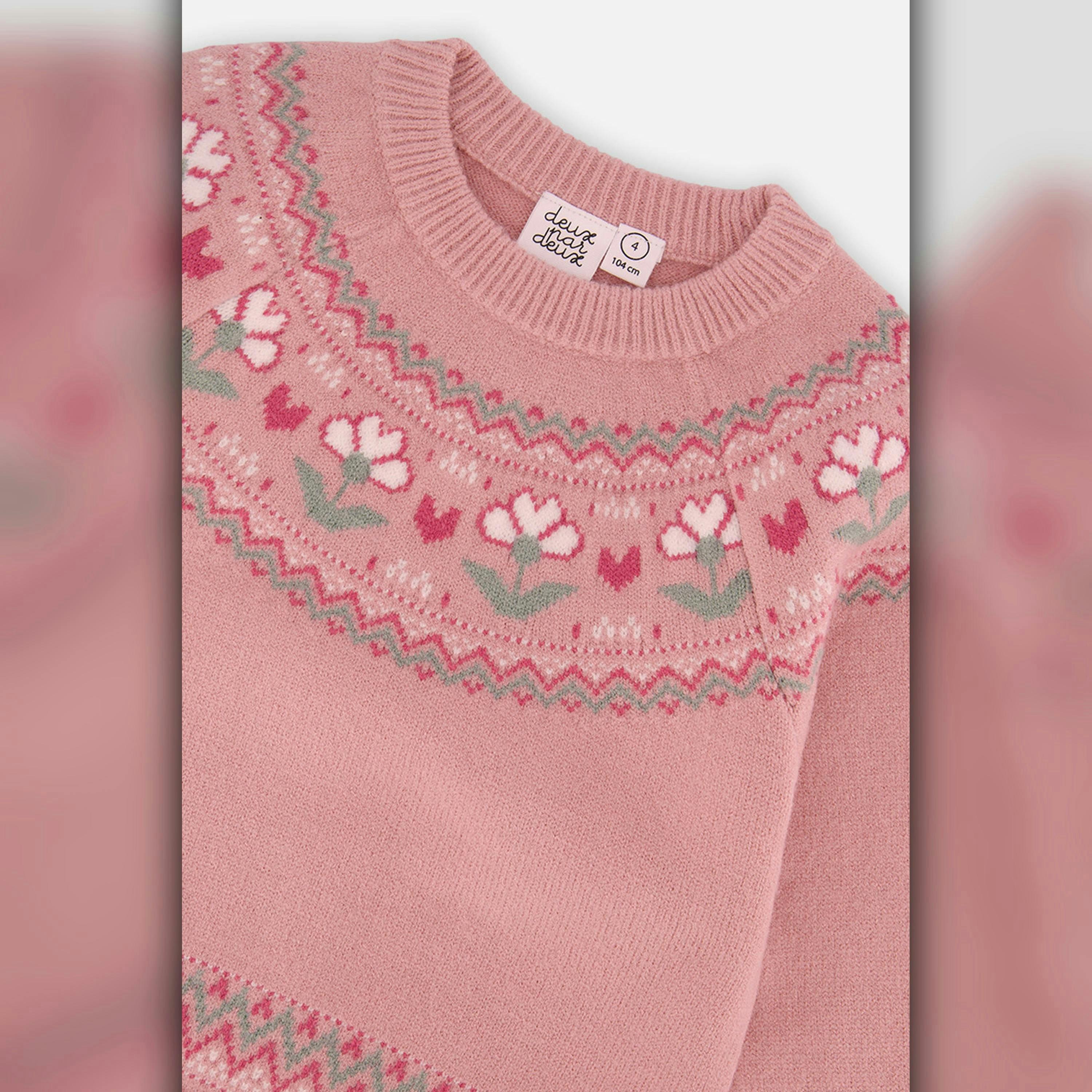 Sweater With Flower Jacquard Pale Dusty Pink , view 6 of 6