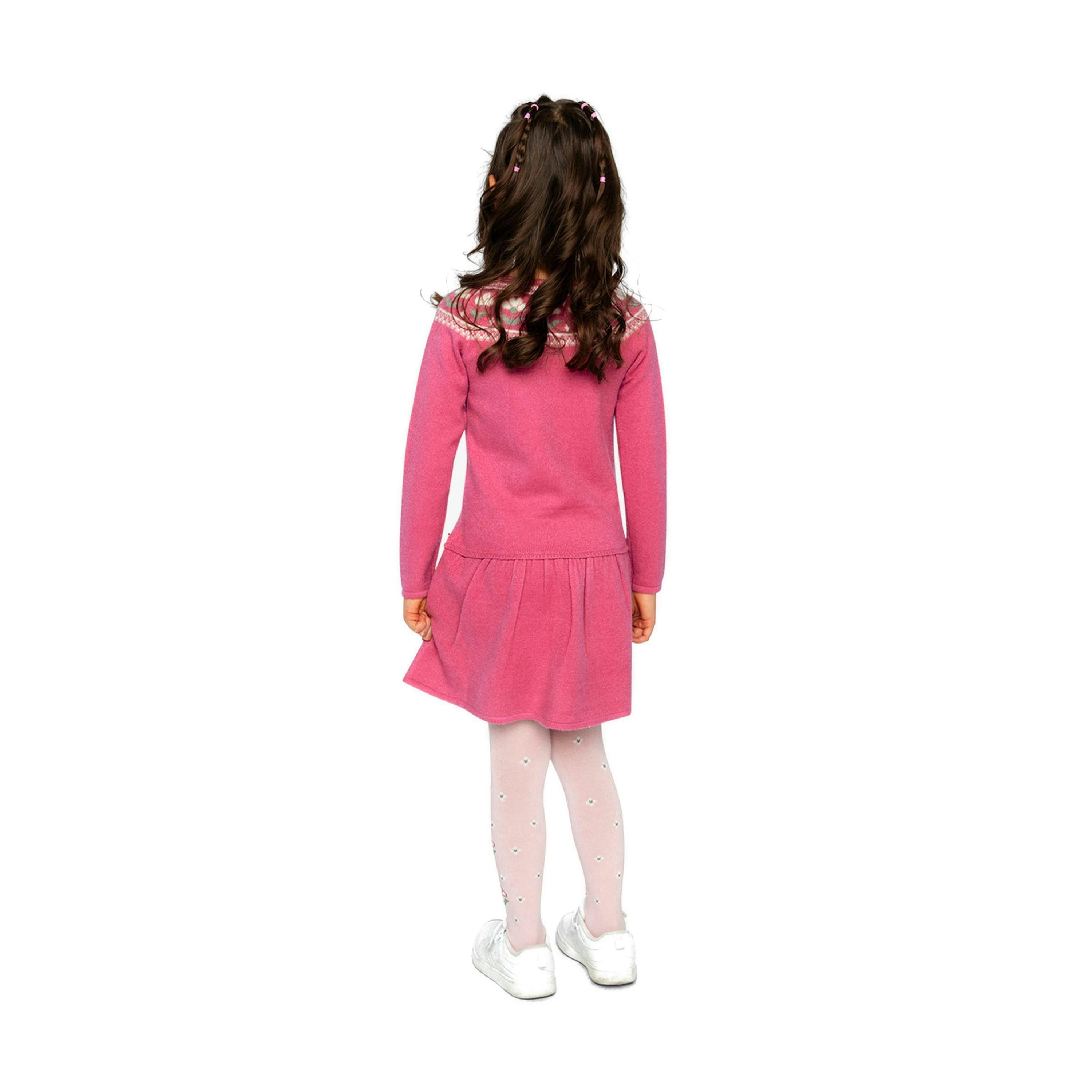 Knitted Dress With Flower Jacquard Raspberry Pink , view 4 of 6