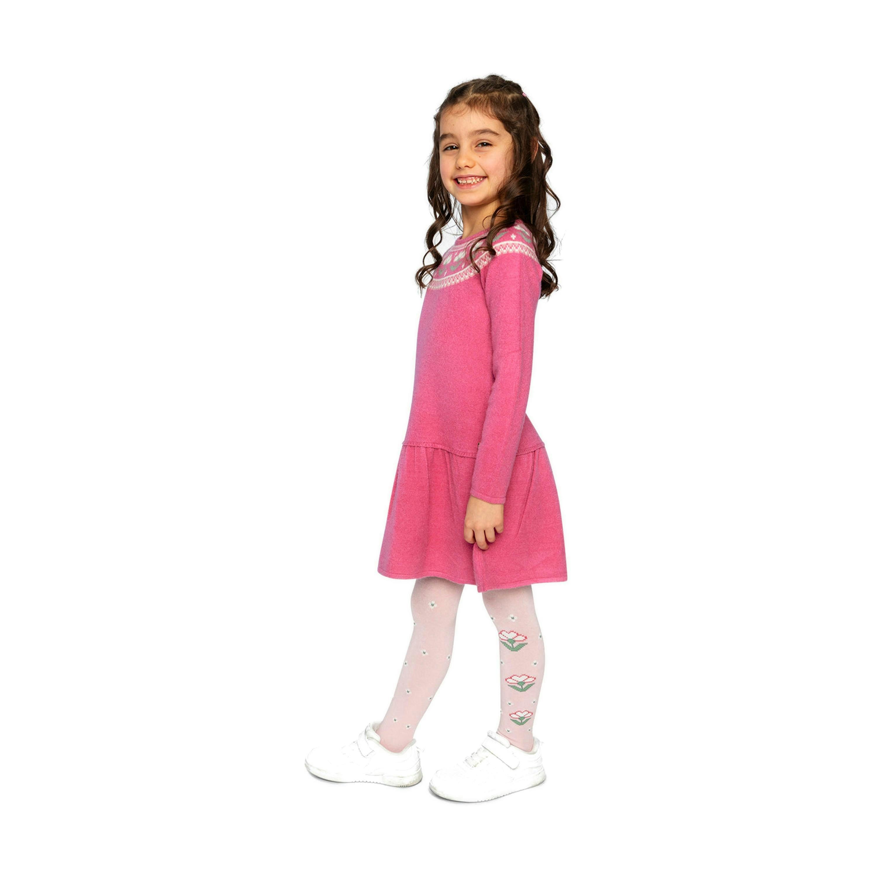 Knitted Dress With Flower Jacquard Raspberry Pink , view 6 of 6