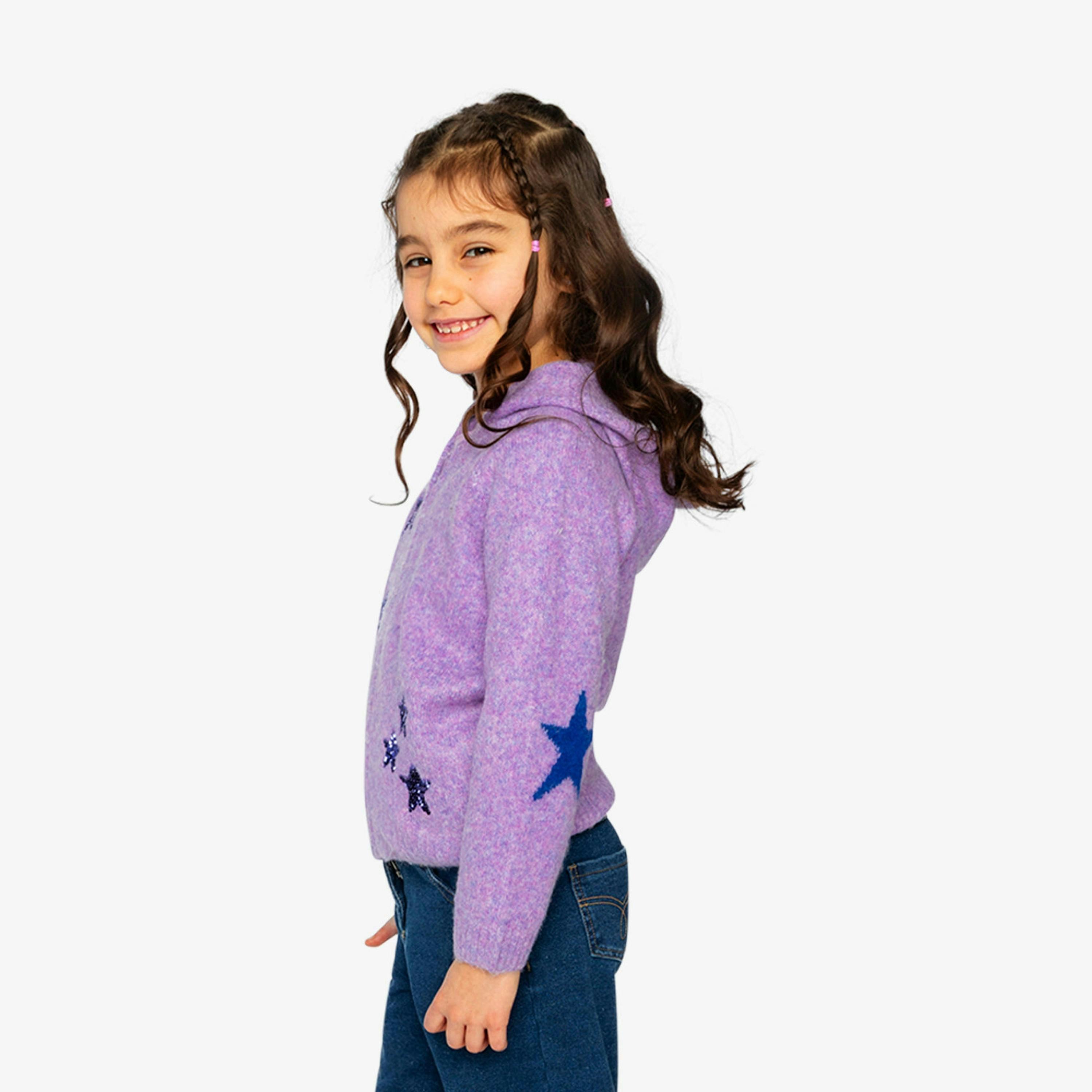 Hooded Knitted Cardigan Violet , view 3 of 6