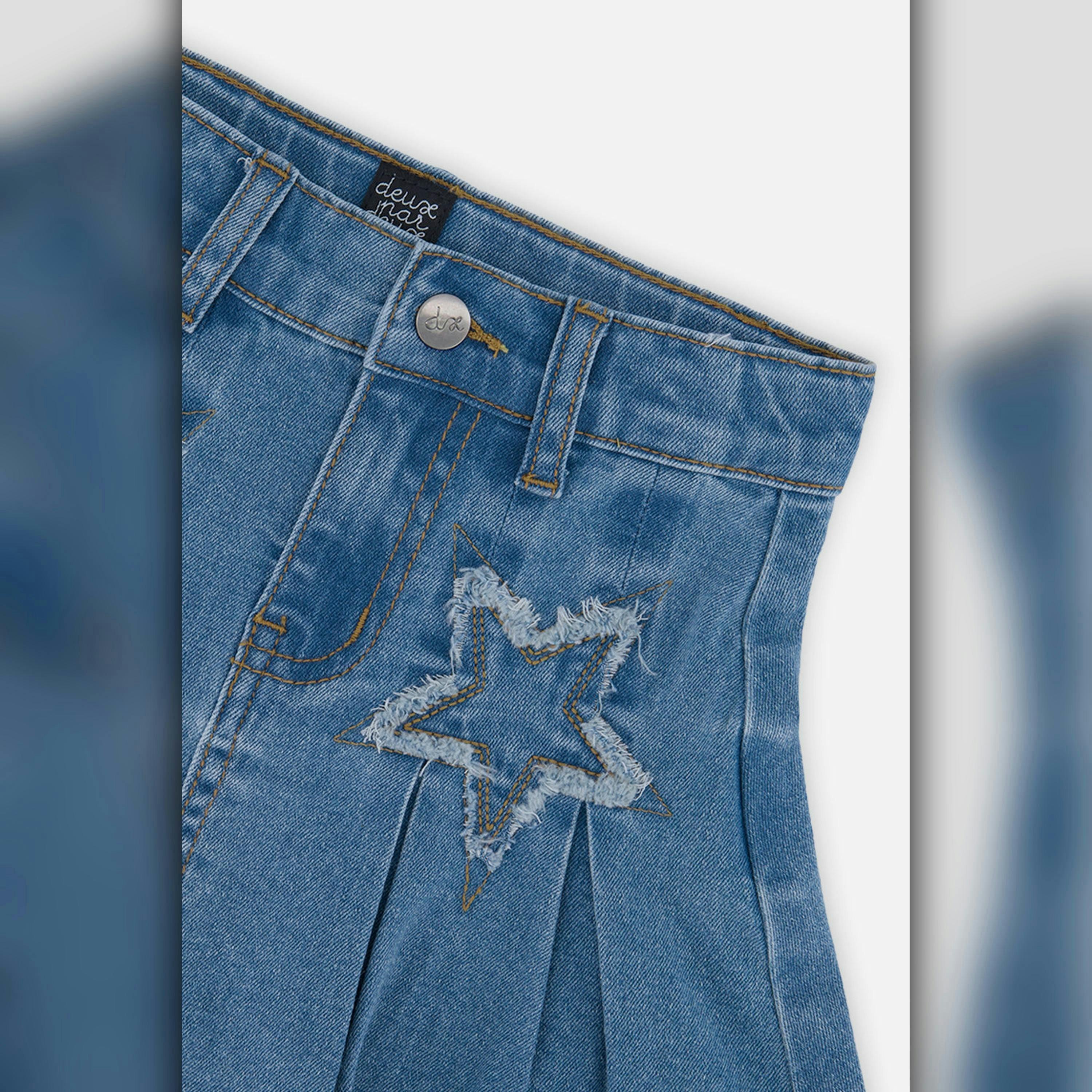 Pleated Skirt Navy Blue Denim , view 6 of 6