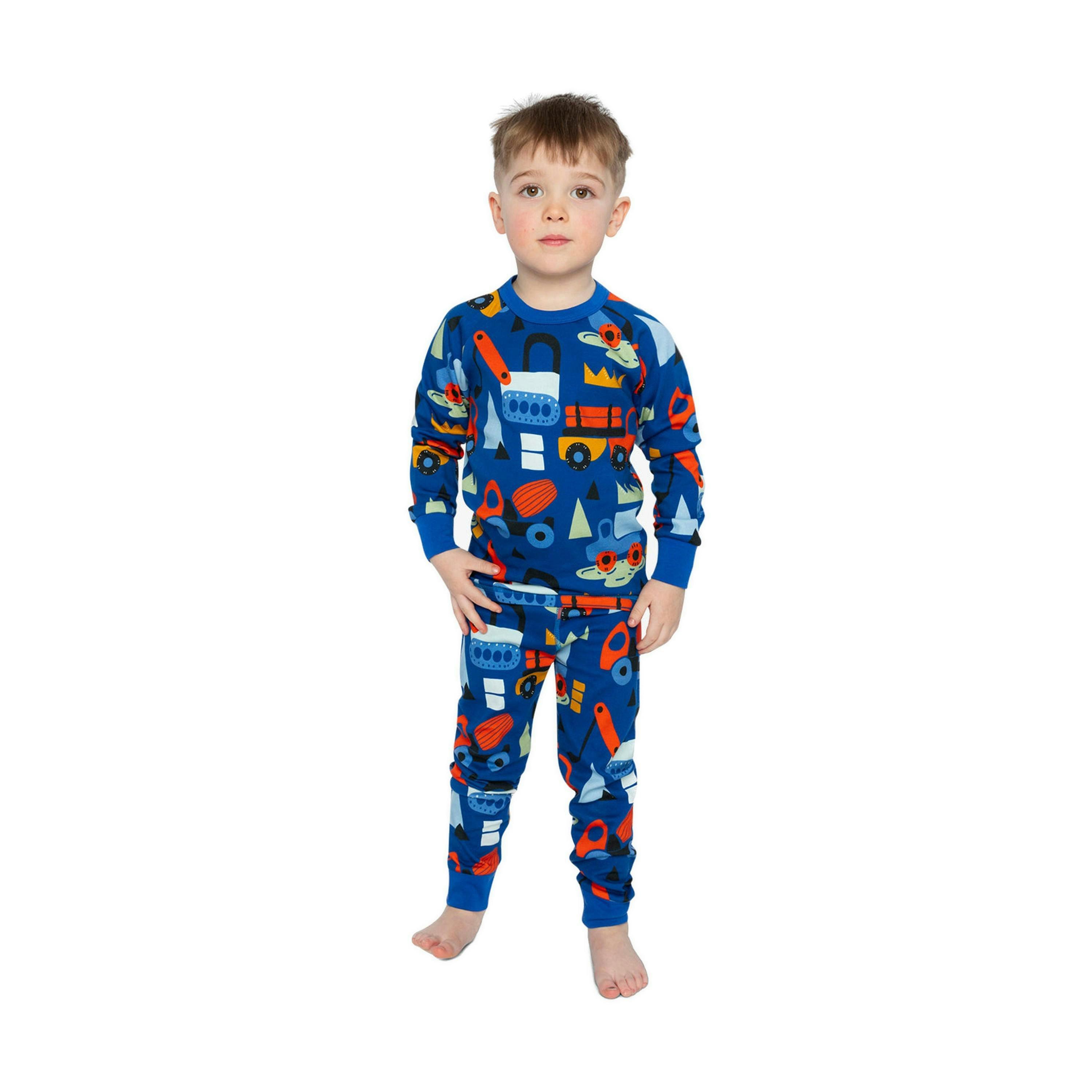 Organic Cotton Two Piece Pajama Set Blue Truck Print , view 2 of 5