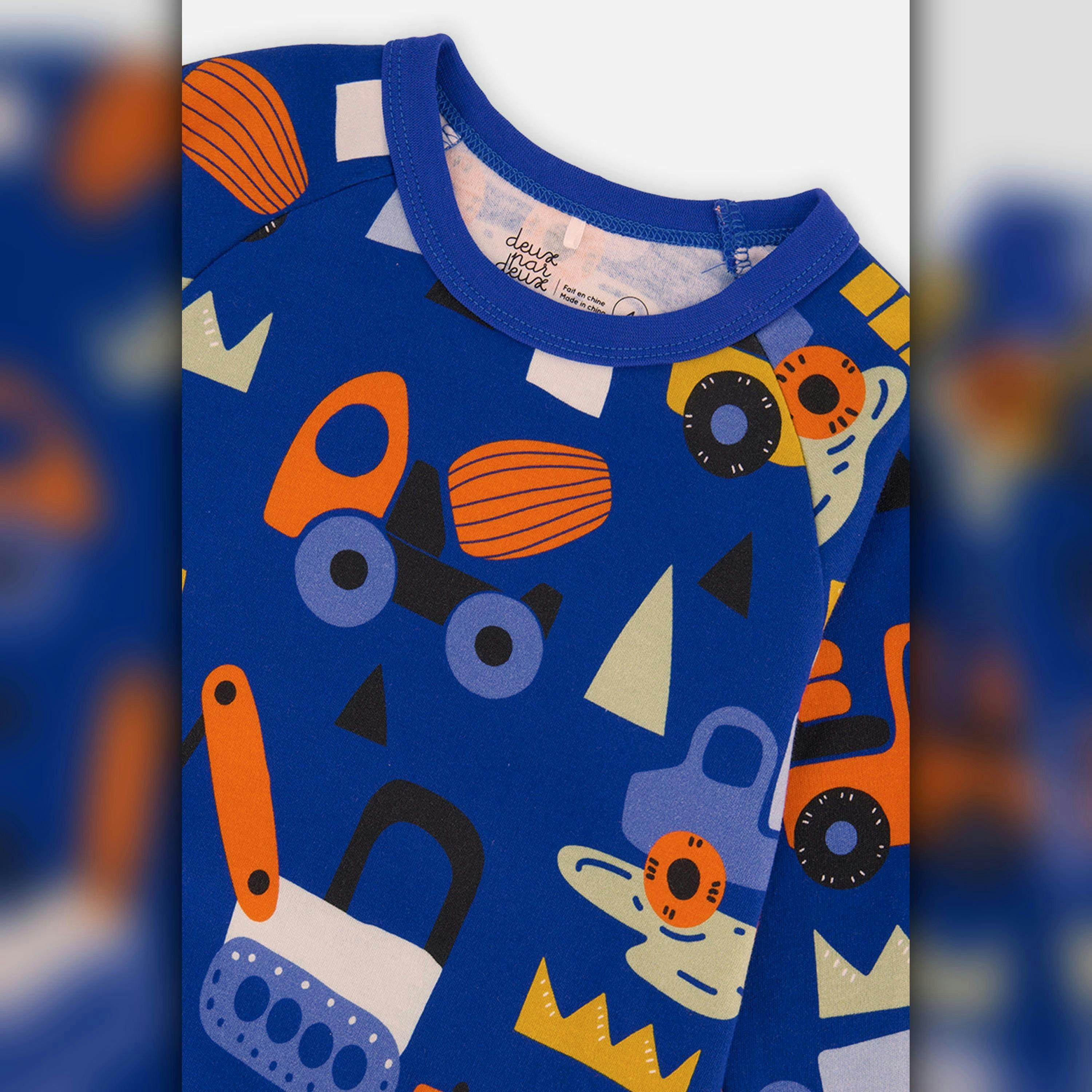 Organic Cotton Two Piece Pajama Set Blue Truck Print , view 4 of 5