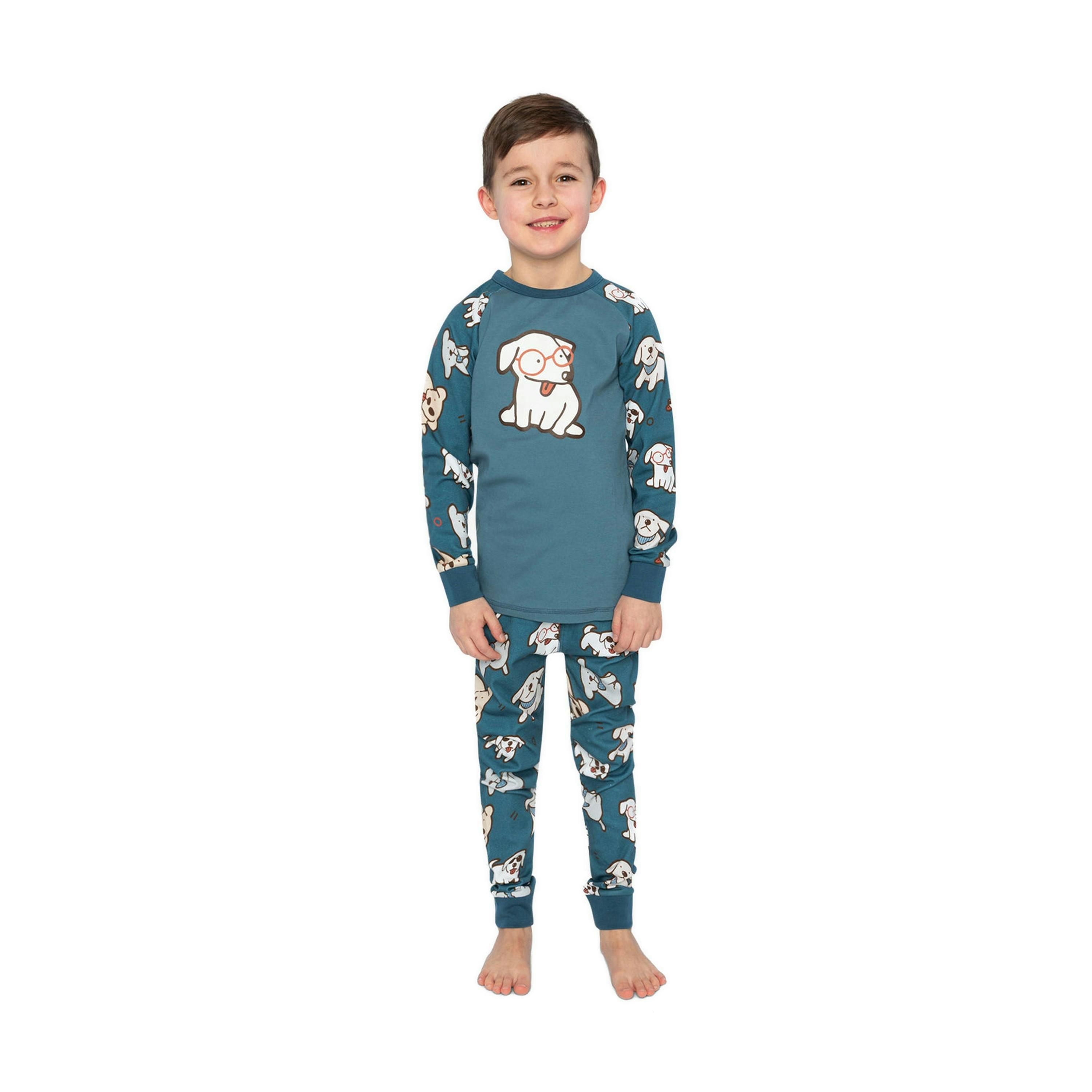 Organic Cotton Two Piece Pajama Set Turquoise Dog Print , view 2 of 6