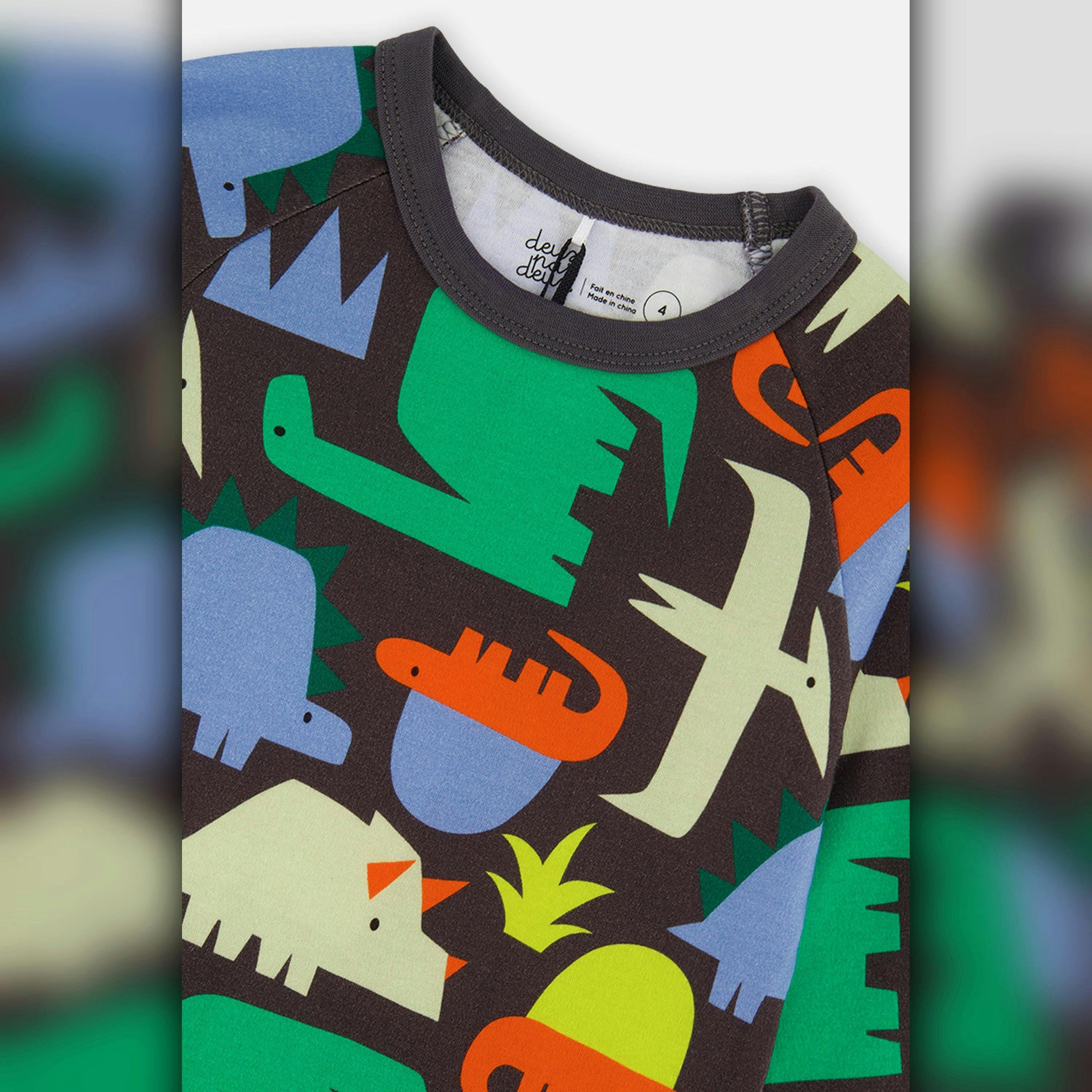 Organic Cotton Two Piece Pajama Set Black Dinosaur Print , view 4 of 6