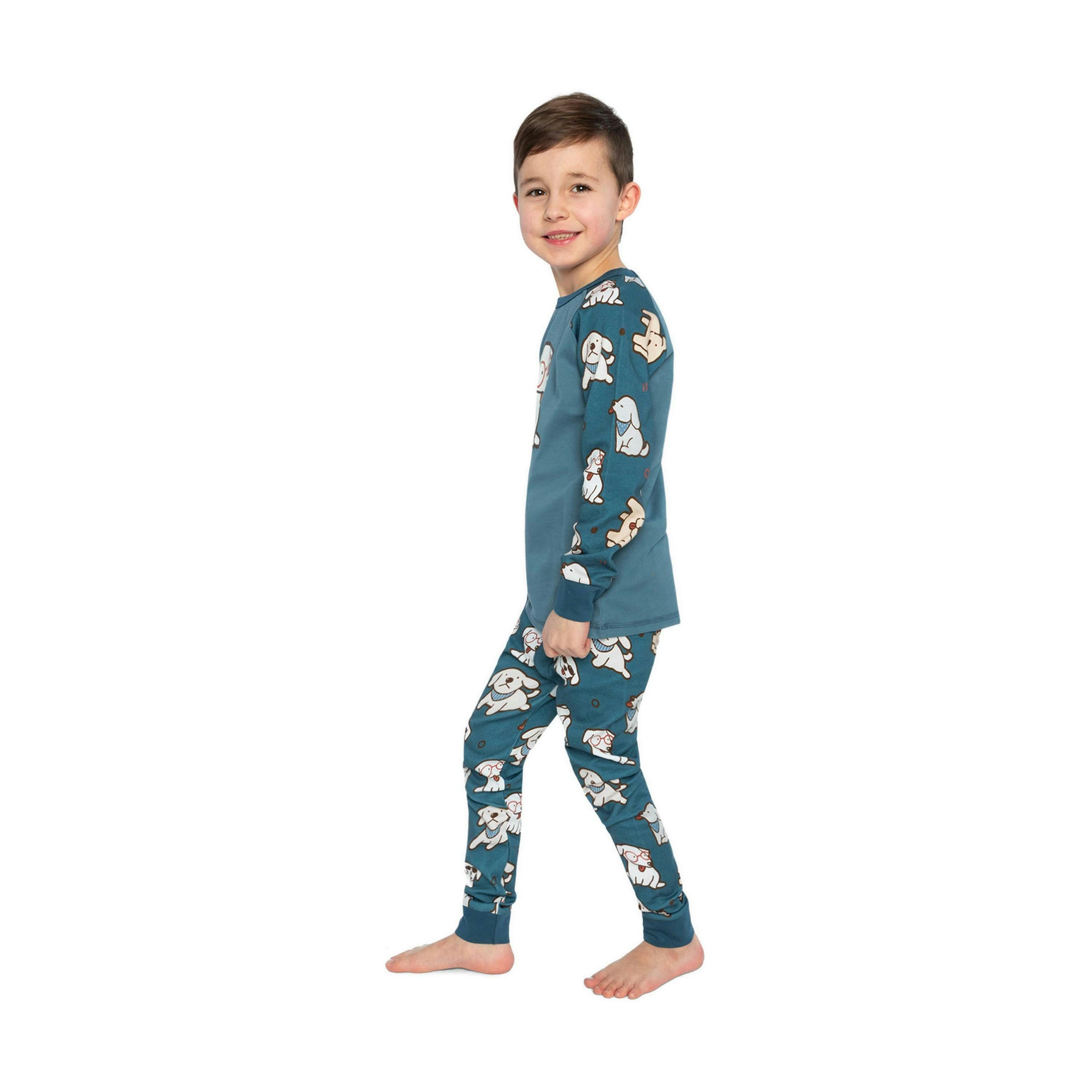 Organic Cotton Two Piece Pajama Set Turquoise Dog Print , view 3 of 6