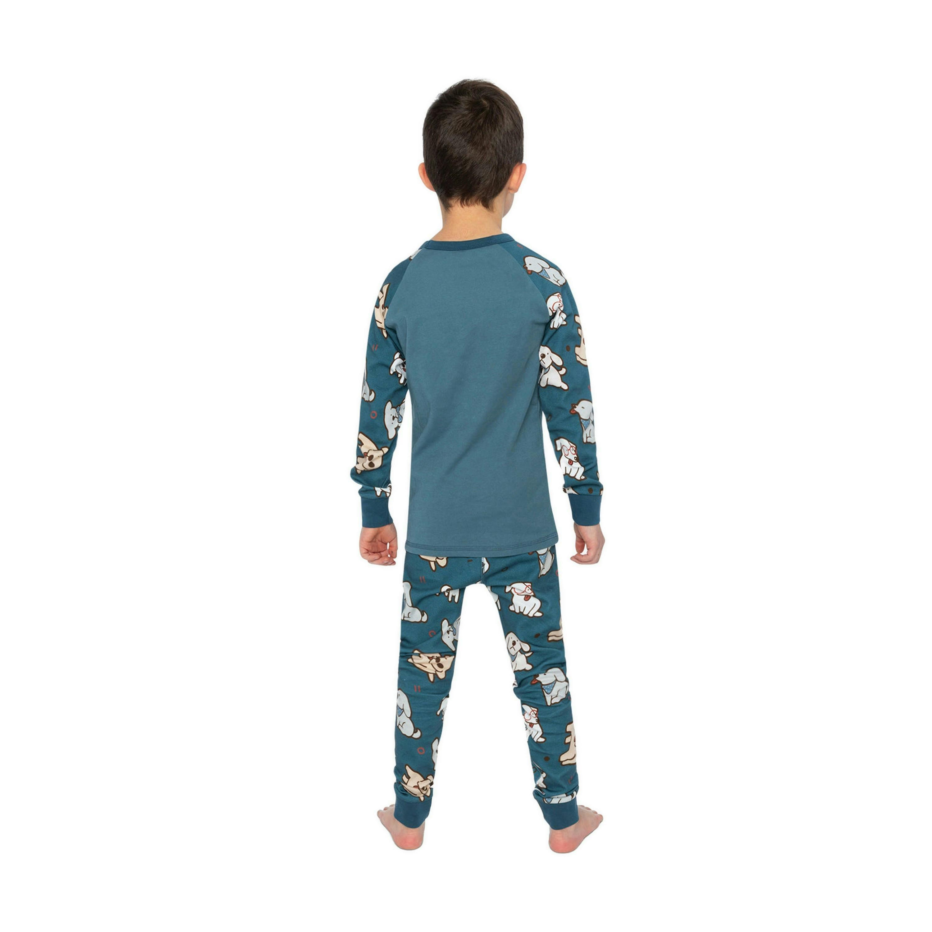 Organic Cotton Two Piece Pajama Set Turquoise Dog Print , view 4 of 6