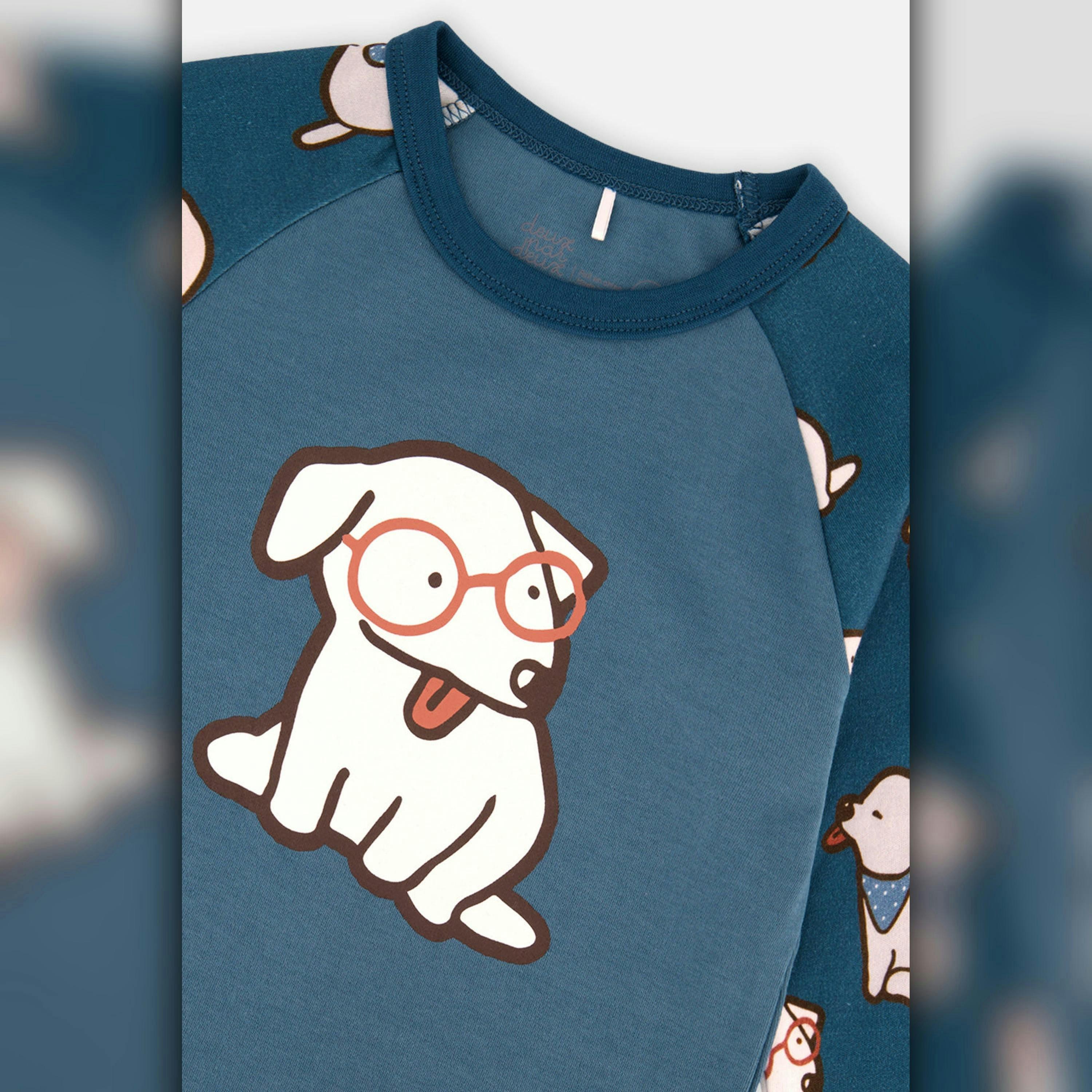 Organic Cotton Two Piece Pajama Set Turquoise Dog Print , view 5 of 6
