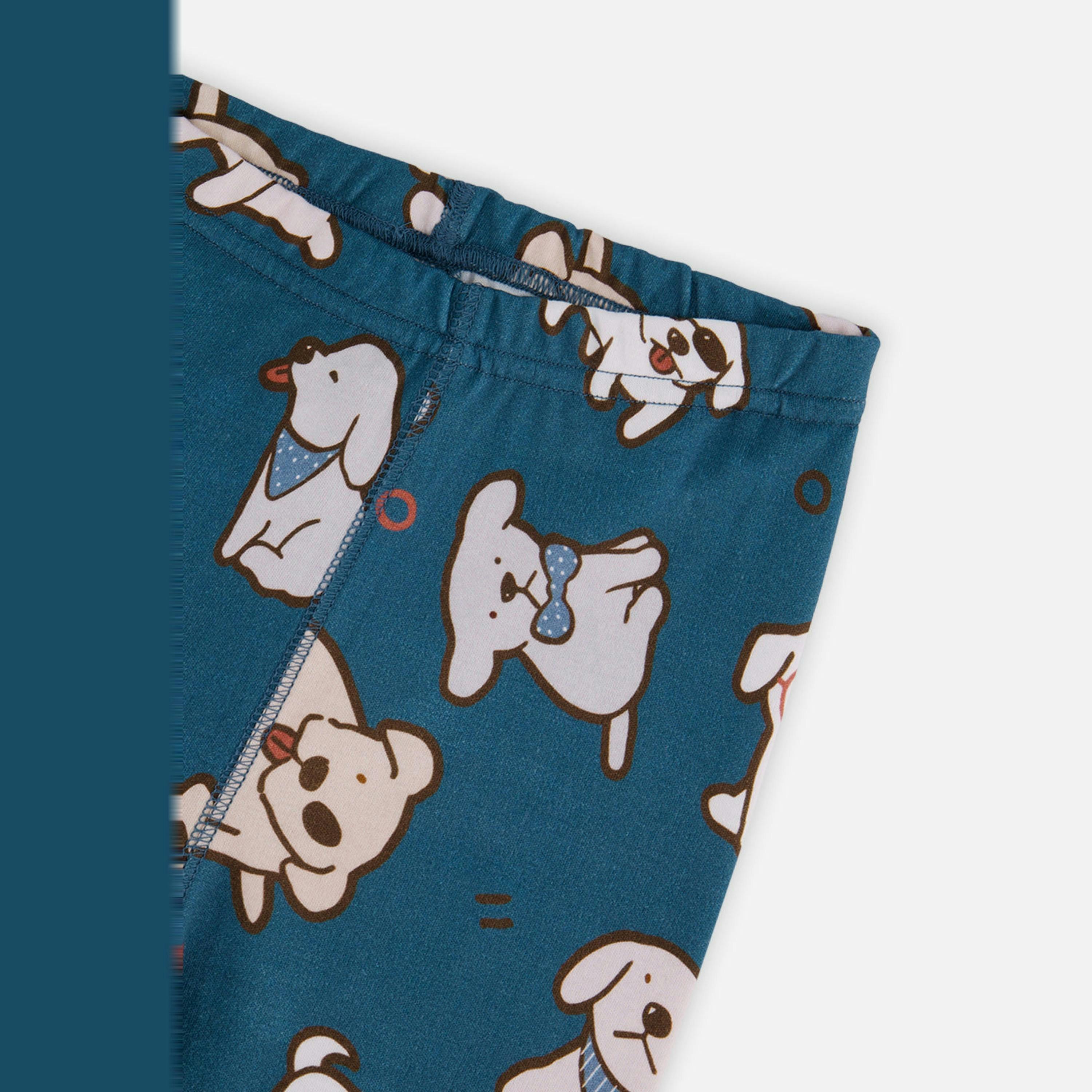 Organic Cotton Two Piece Pajama Set Turquoise Dog Print , view 6 of 6