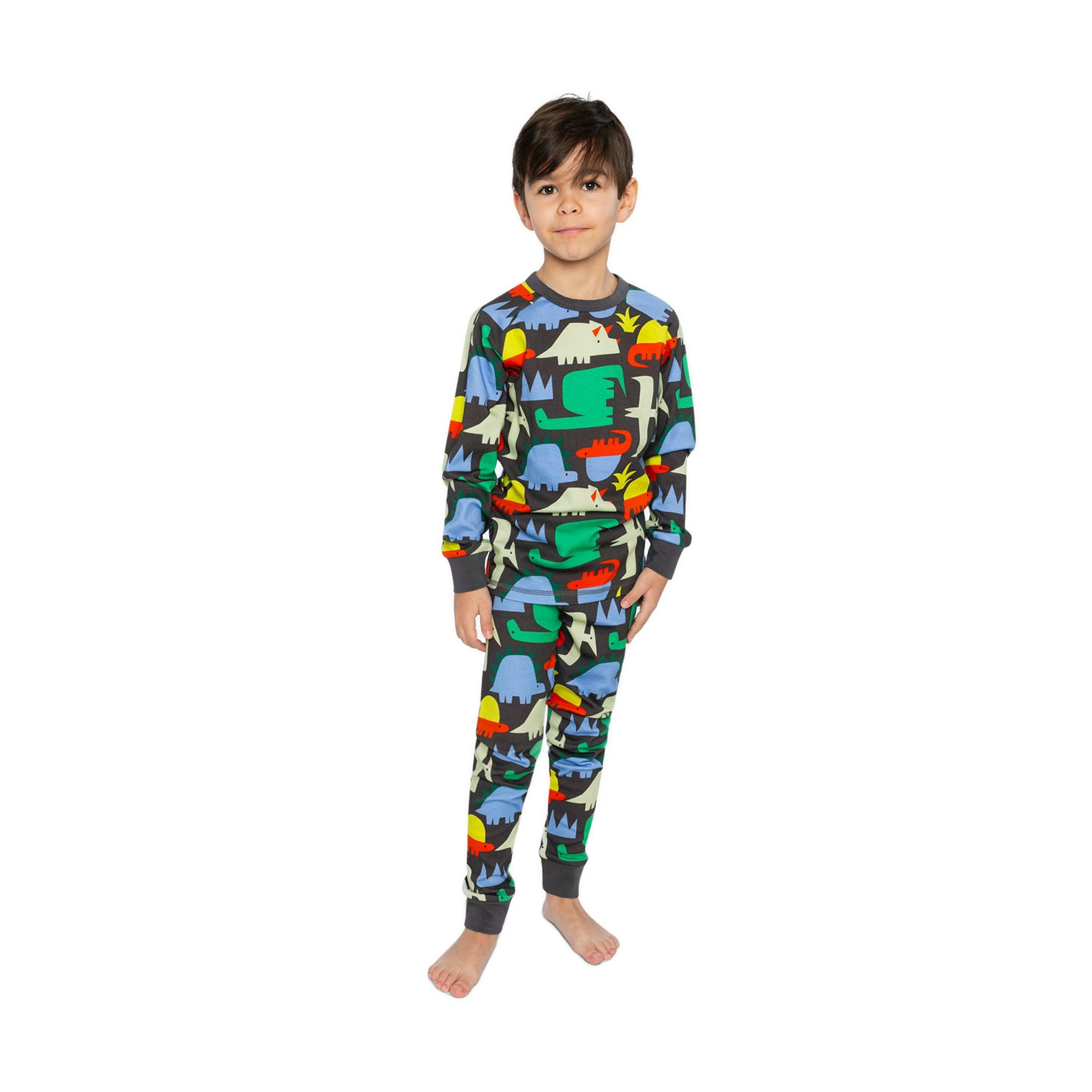 Organic Cotton Two Piece Pajama Set Black Dinosaur Print , view 2 of 6