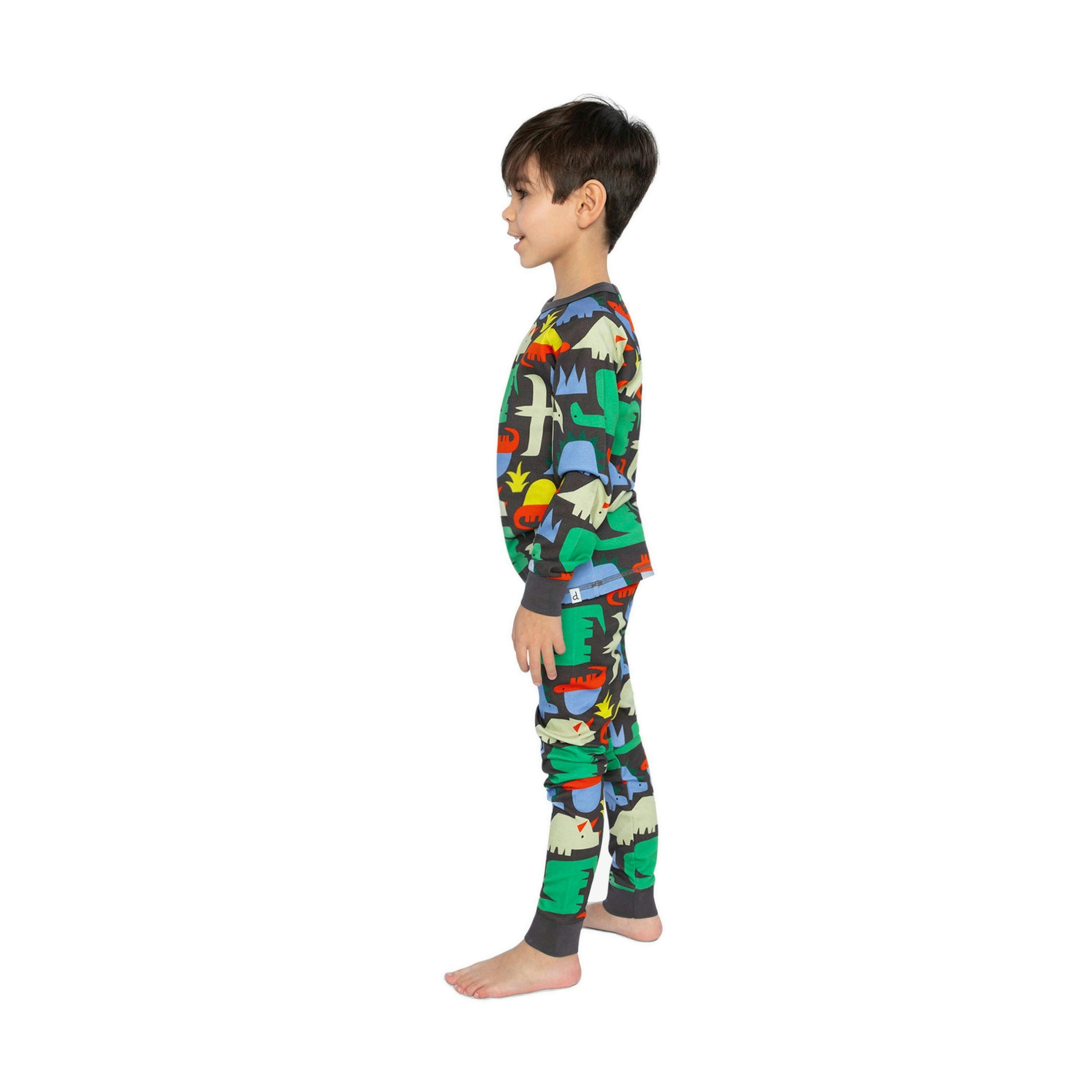 Organic Cotton Two Piece Pajama Set Black Dinosaur Print , view 3 of 6