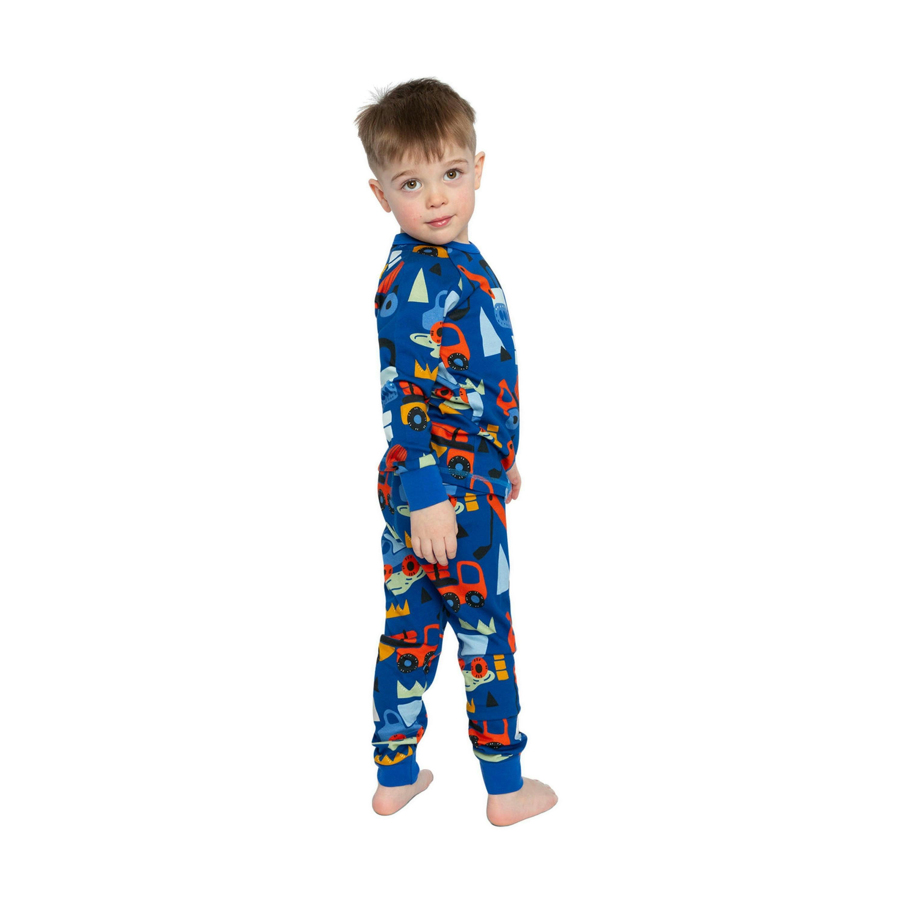 Organic Cotton Two Piece Pajama Set Blue Truck Print , view 3 of 5