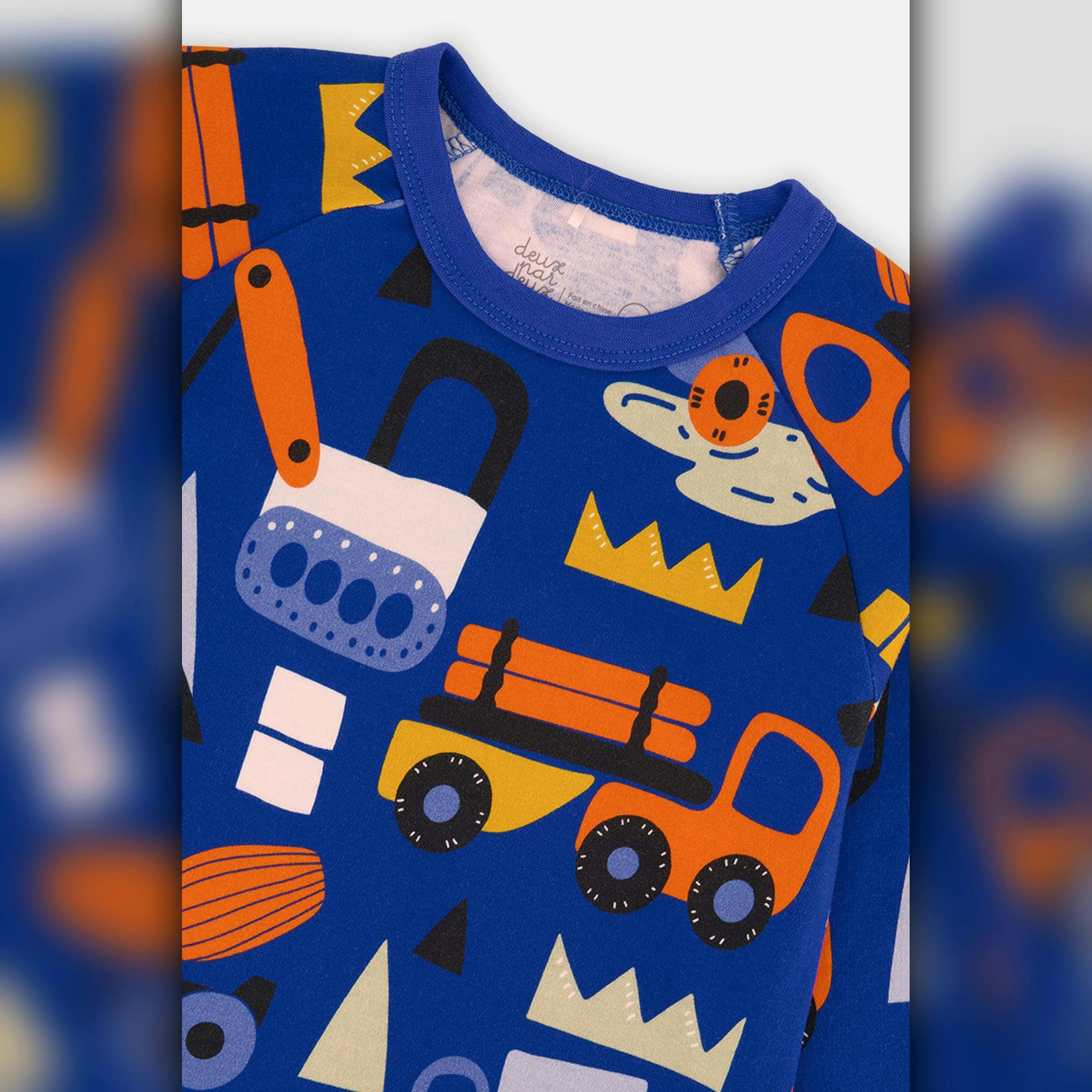 Organic Cotton Two Piece Pajama Set Blue Truck Print , view 4 of 5