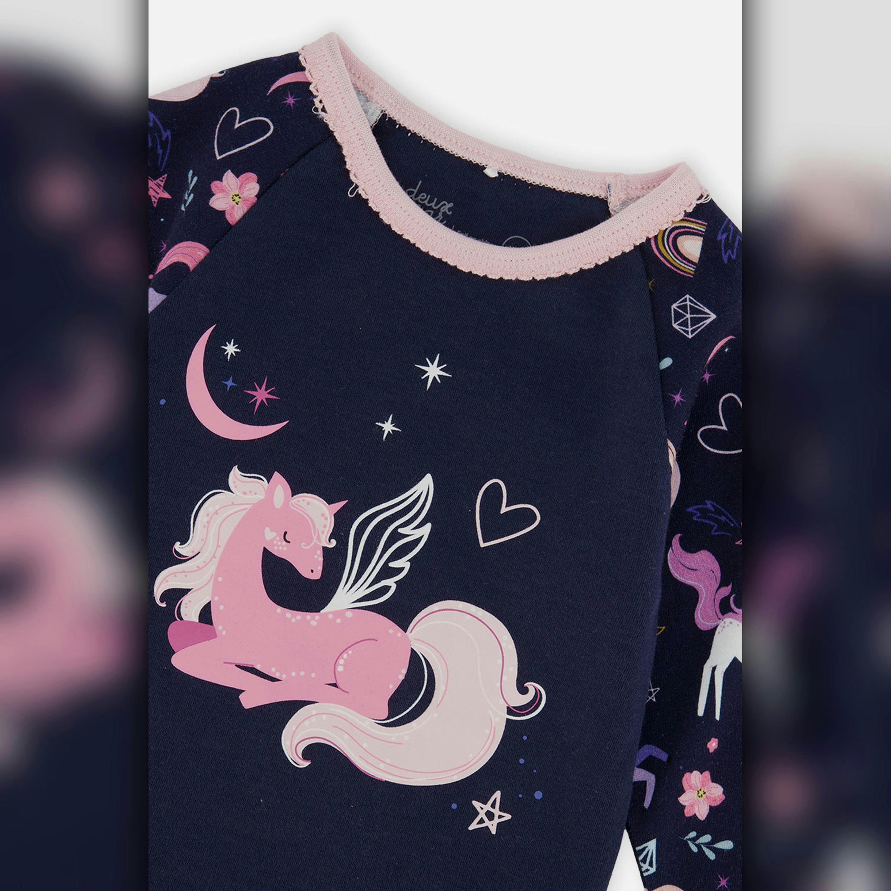 Organic Cotton Two Piece Pajama Set Purple Unicorn Print , view 5 of 6