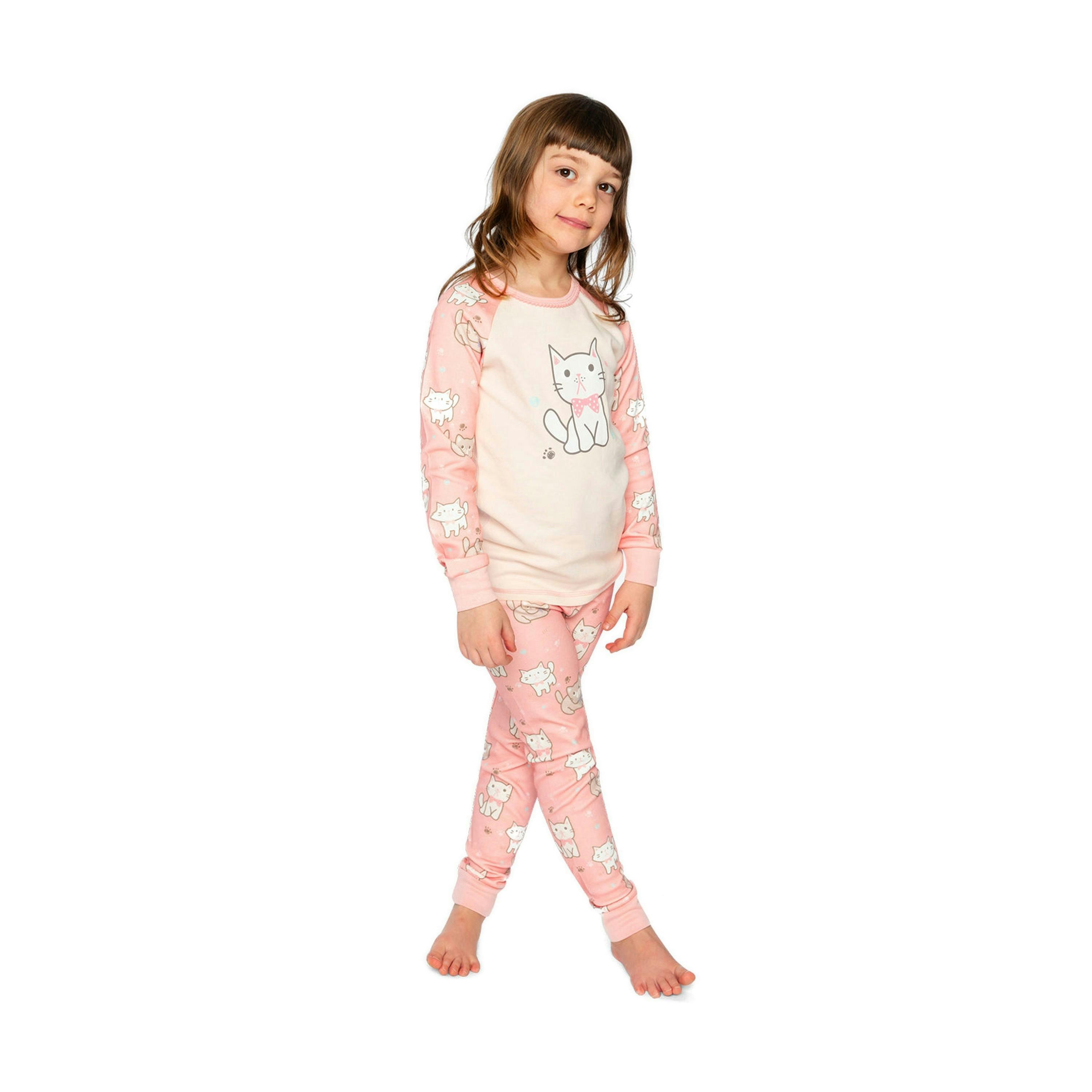 Organic Cotton Two Piece Pajama Set Pink Cat Print , view 2 of 6