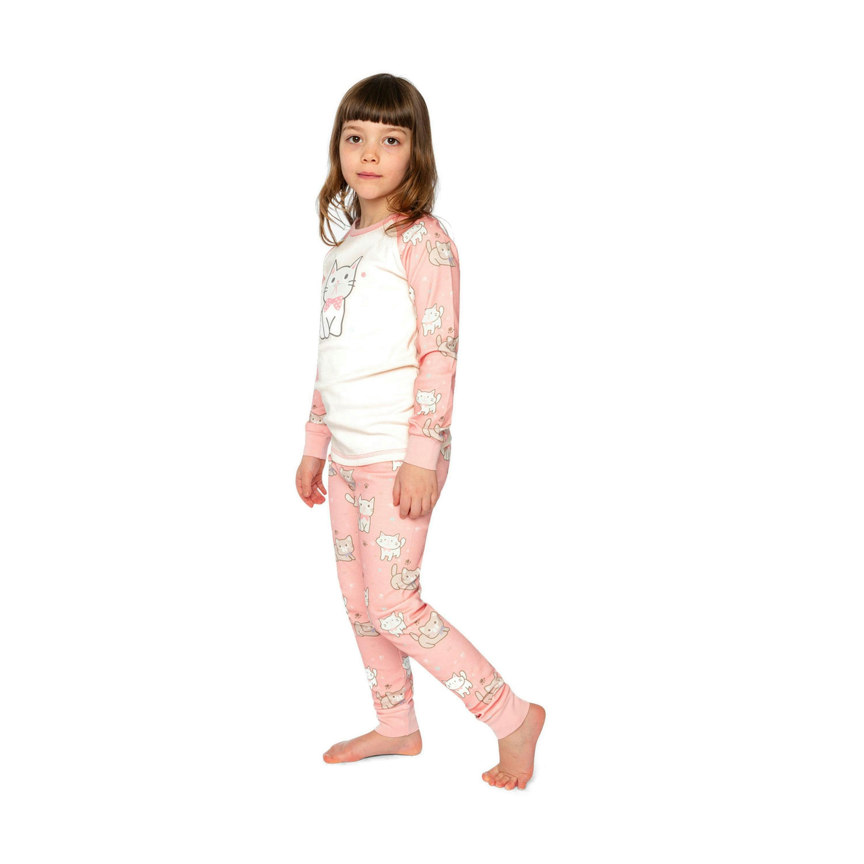 Organic Cotton Two Piece Pajama Set Pink Cat Print , view 3 of 6