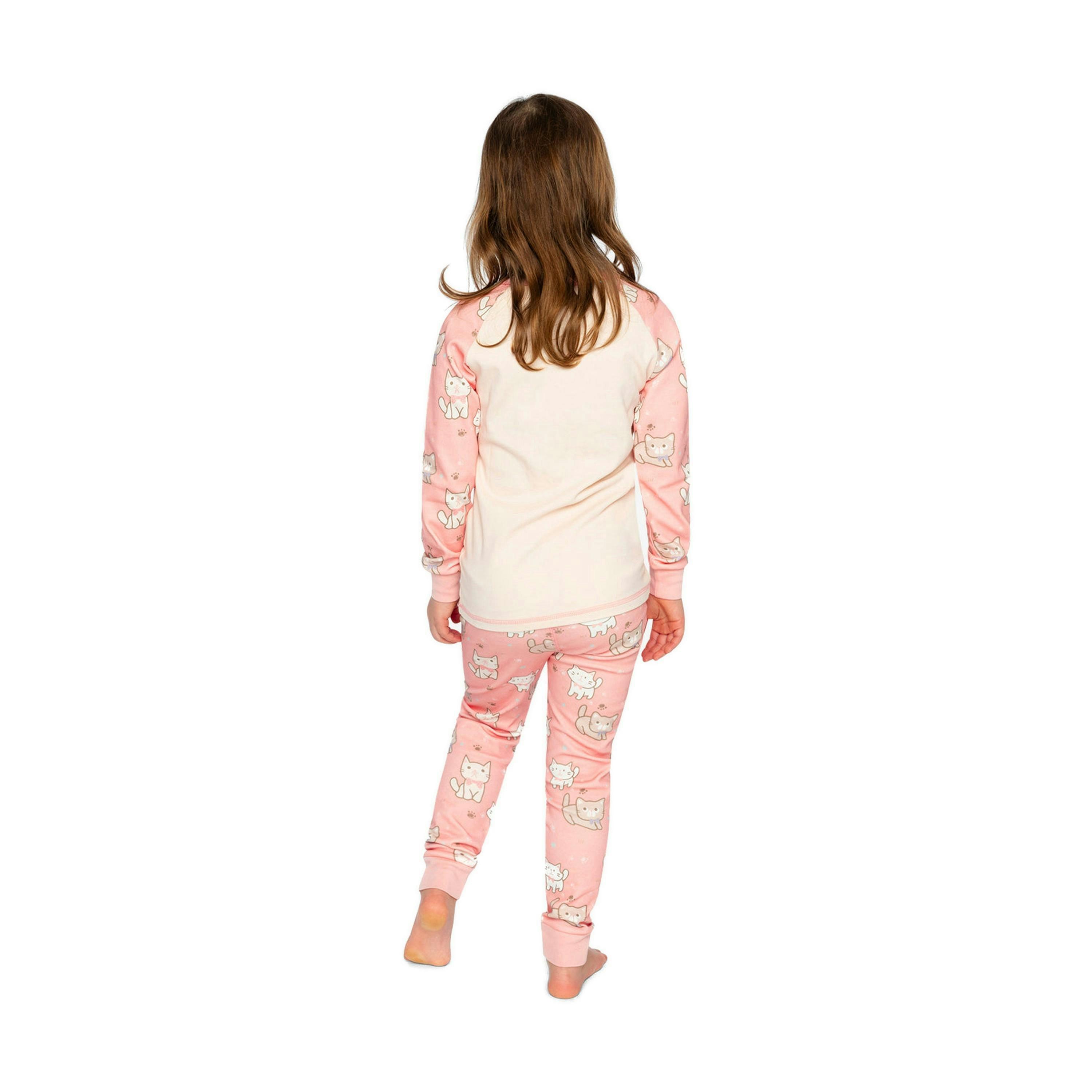 Organic Cotton Two Piece Pajama Set Pink Cat Print , view 4 of 6