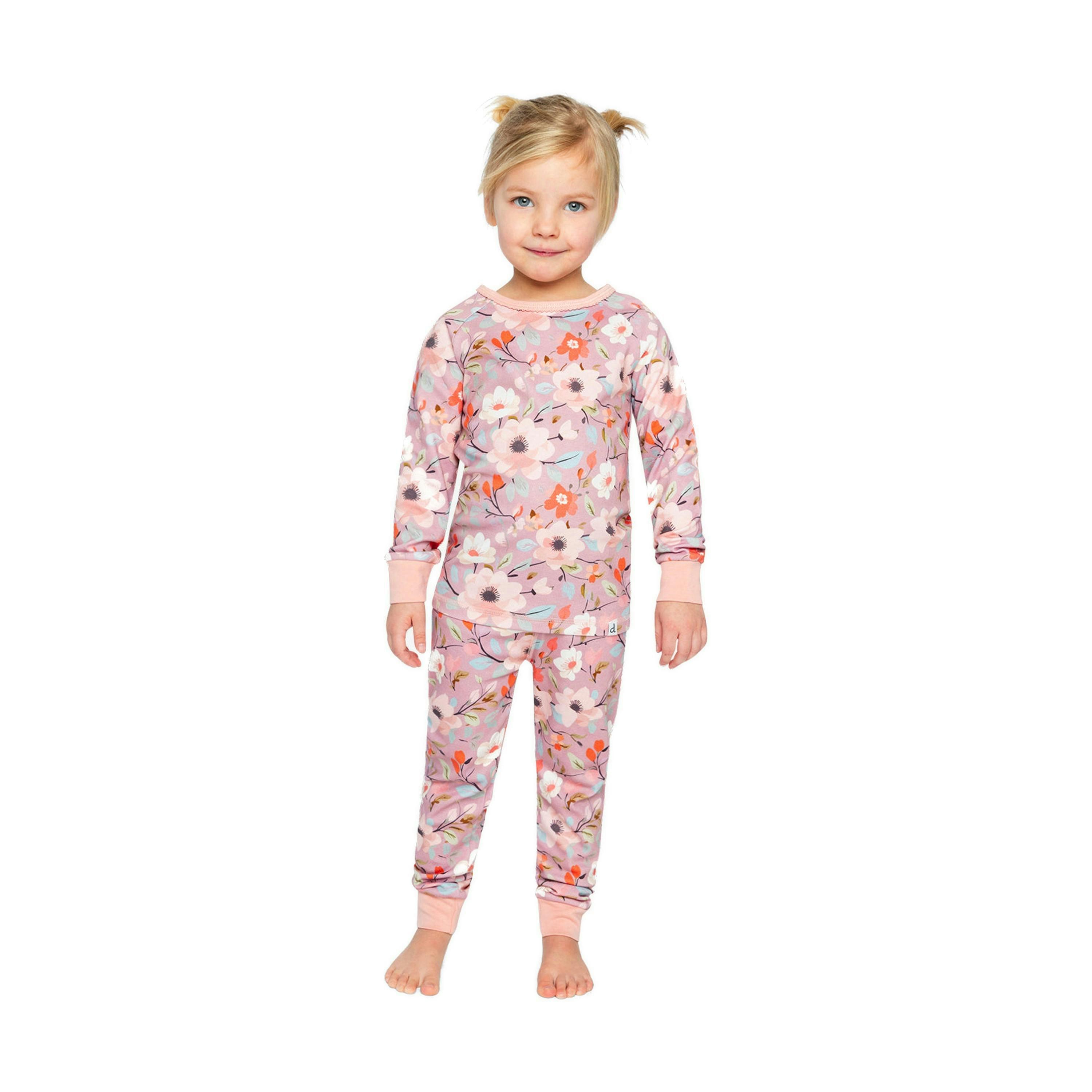 Organic Cotton Two Piece Pajama Set Pink Floral Print , view 2 of 5