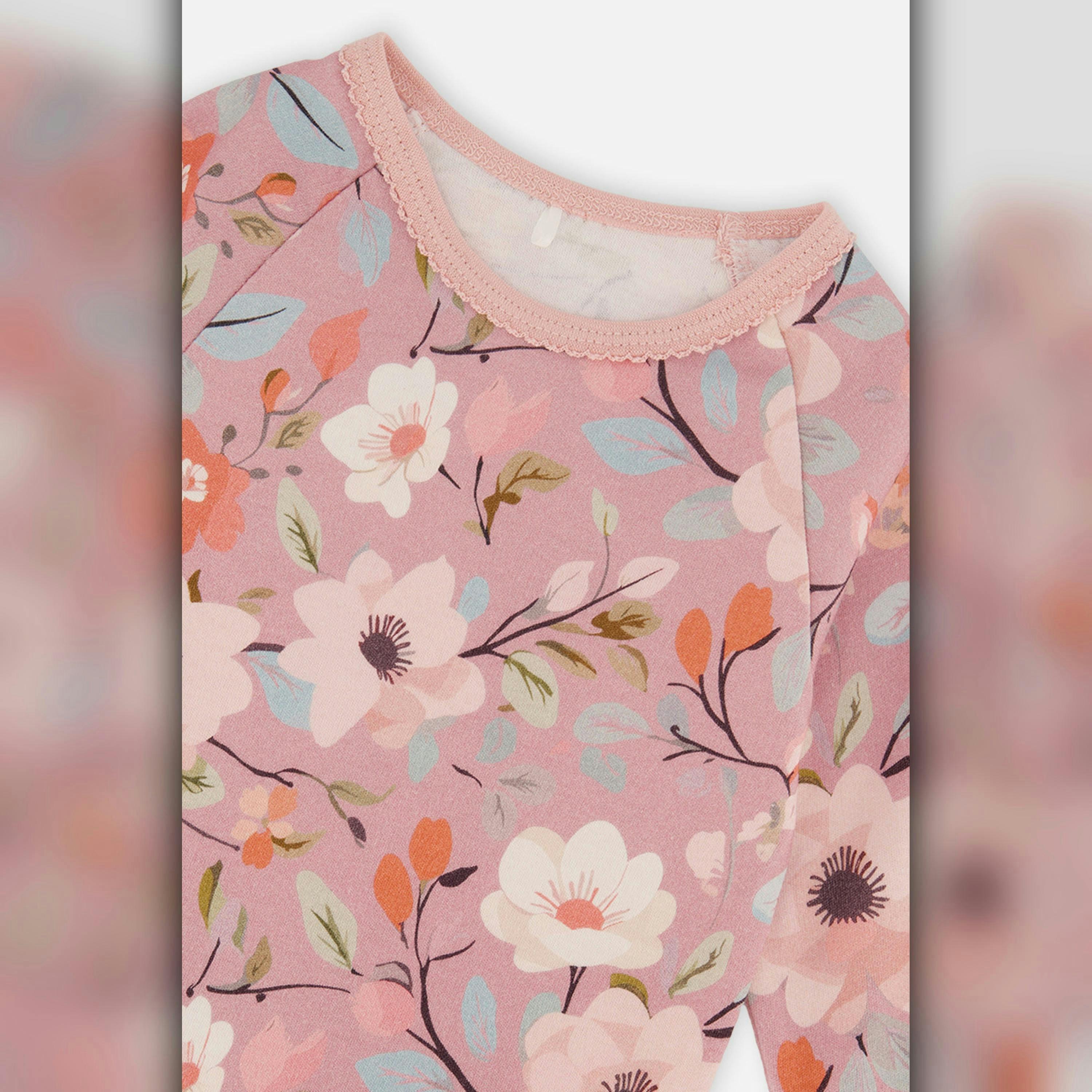 Organic Cotton Two Piece Pajama Set Pink Floral Print , view 4 of 5