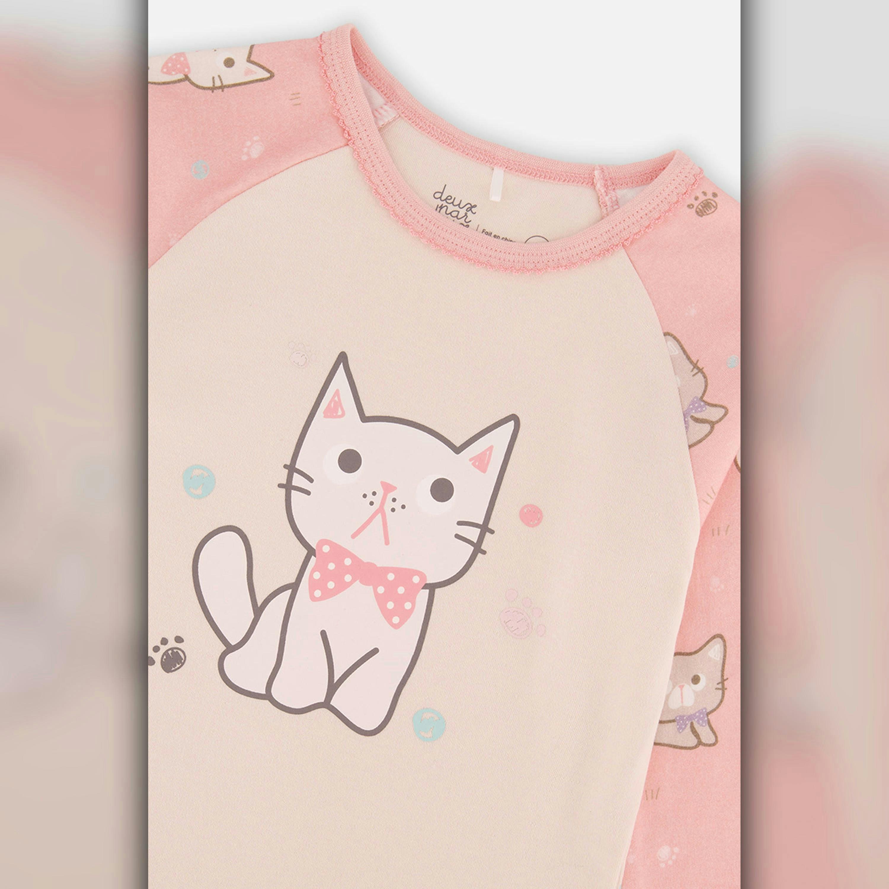 Organic Cotton Two Piece Pajama Set Pink Cat Print , view 5 of 6