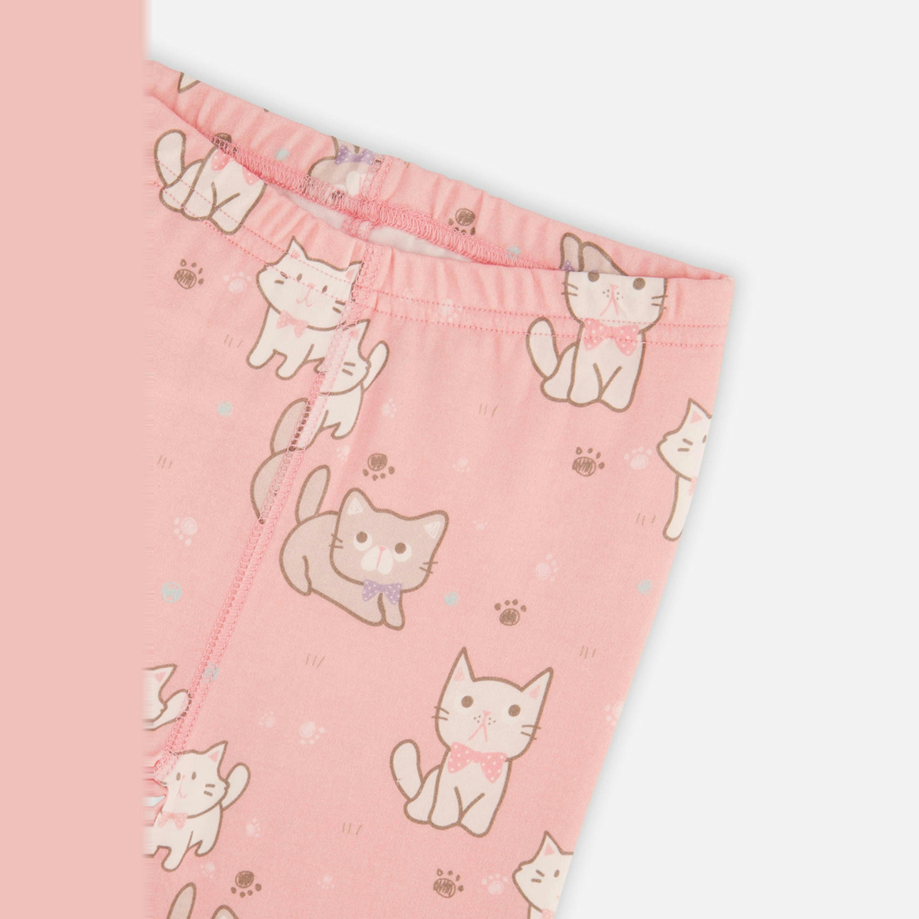 Organic Cotton Two Piece Pajama Set Pink Cat Print , view 6 of 6