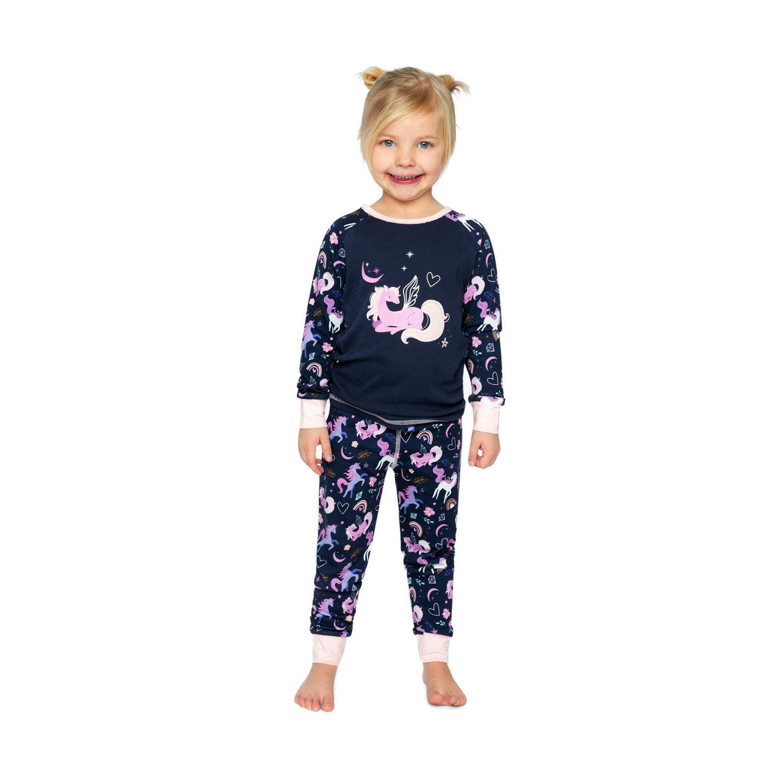 Organic Cotton Two Piece Pajama Set Purple Unicorn Print , view 2 of 6