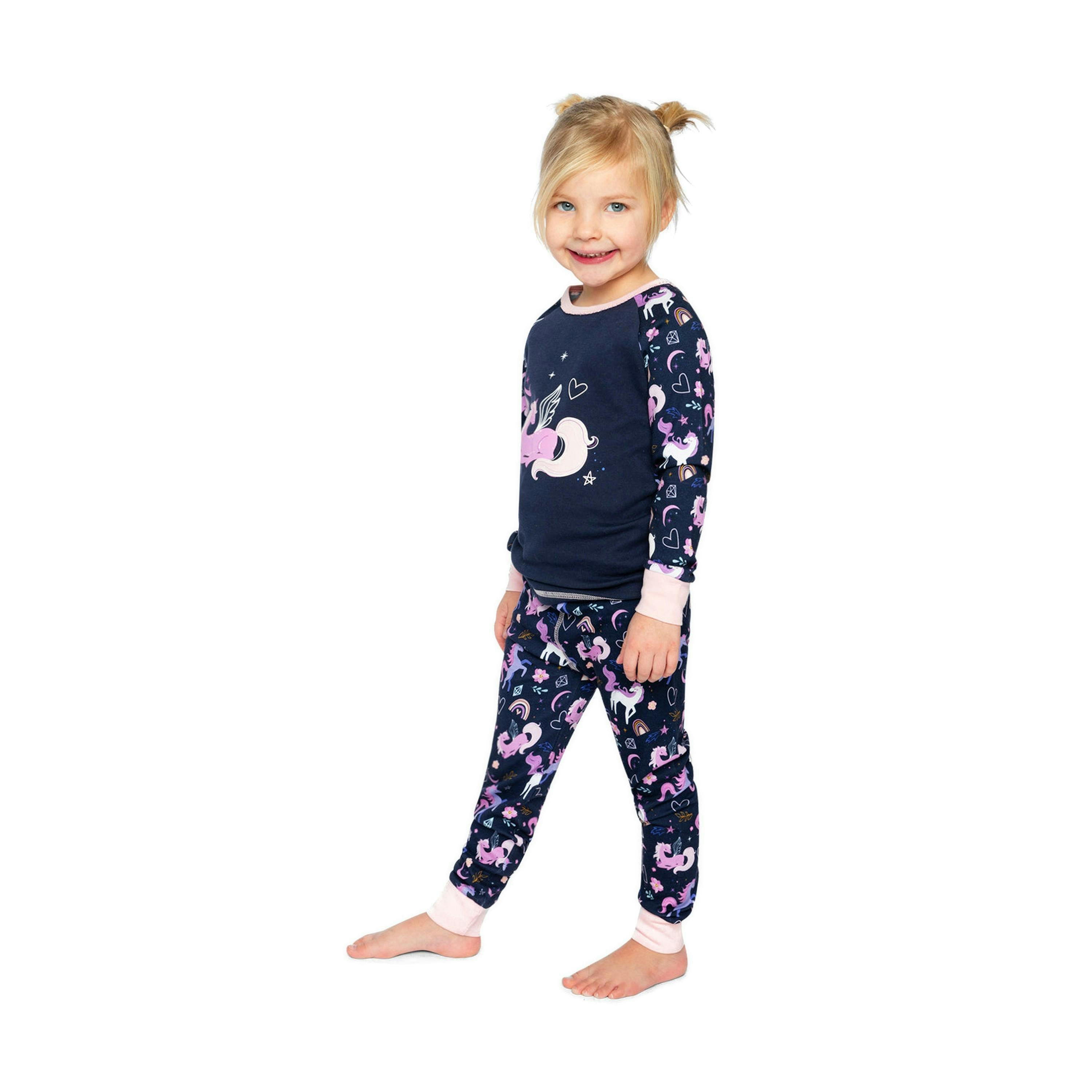 Organic Cotton Two Piece Pajama Set Purple Unicorn Print , view 3 of 6
