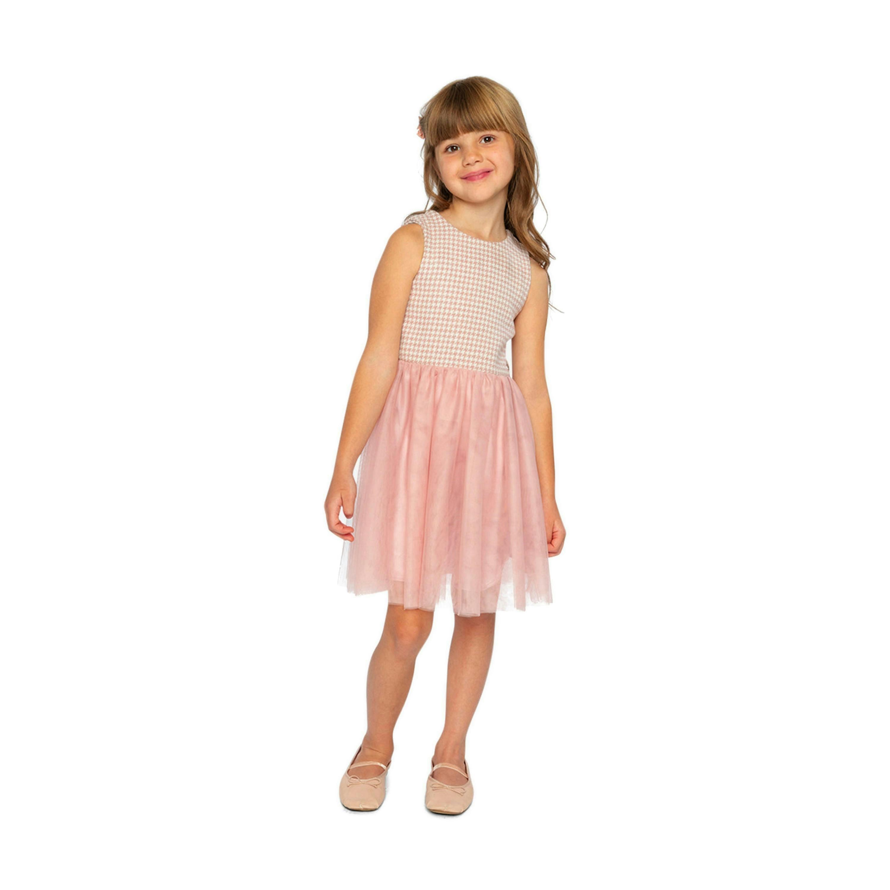 Bi-Material Sleeveless Dress Pink Houndstooth , view 3 of 5
