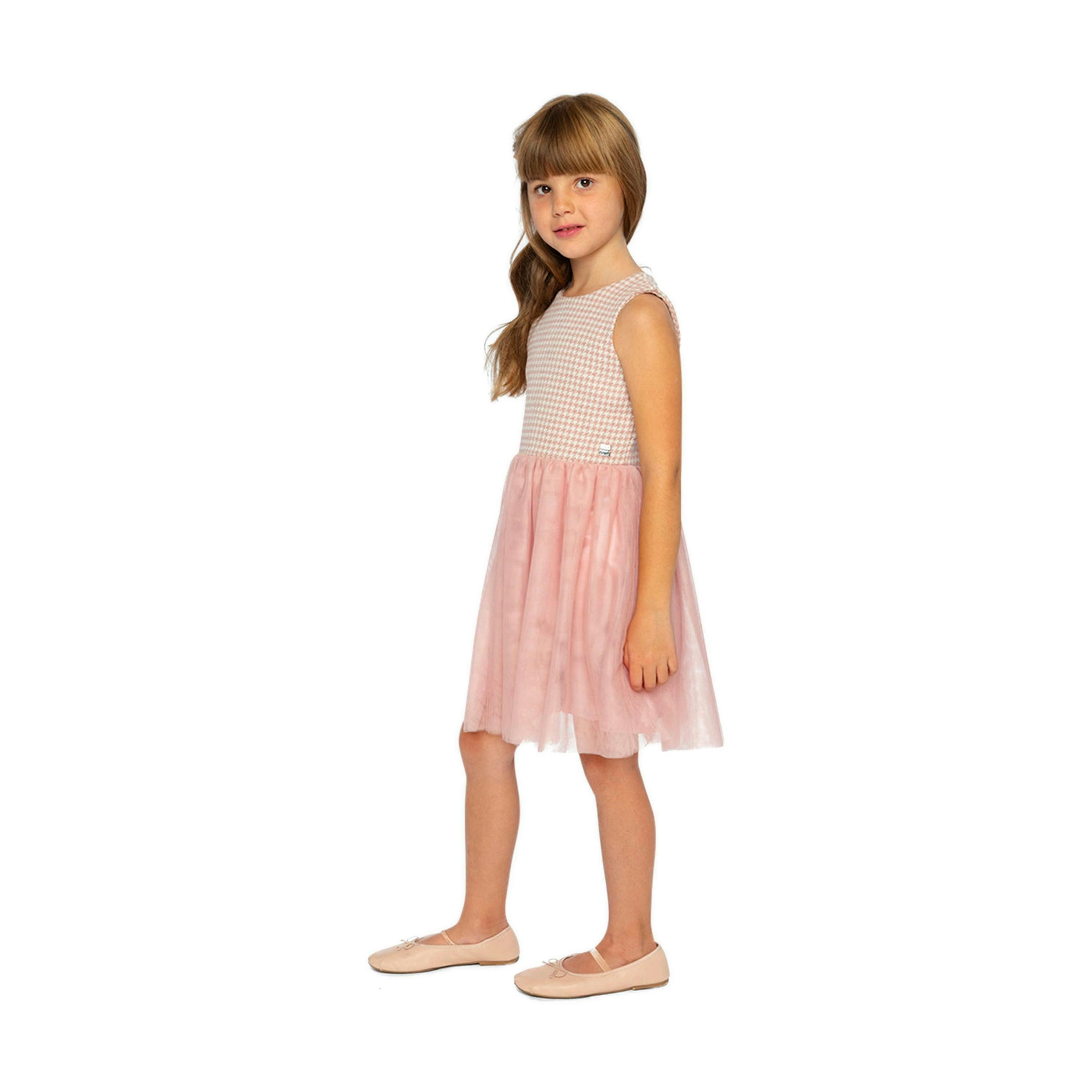 Bi-Material Sleeveless Dress Pink Houndstooth , view 4 of 5