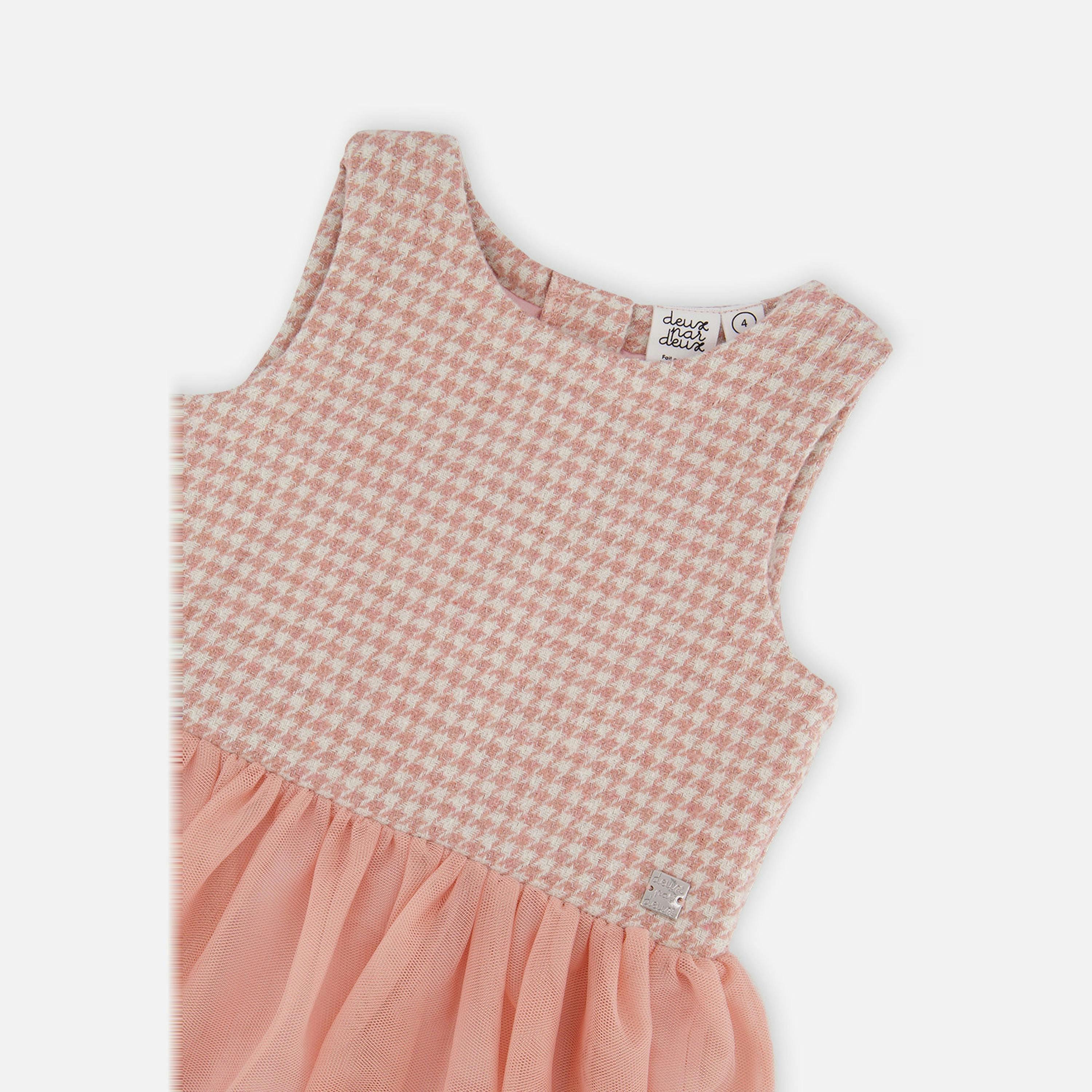Bi-Material Sleeveless Dress Pink Houndstooth , view 5 of 5