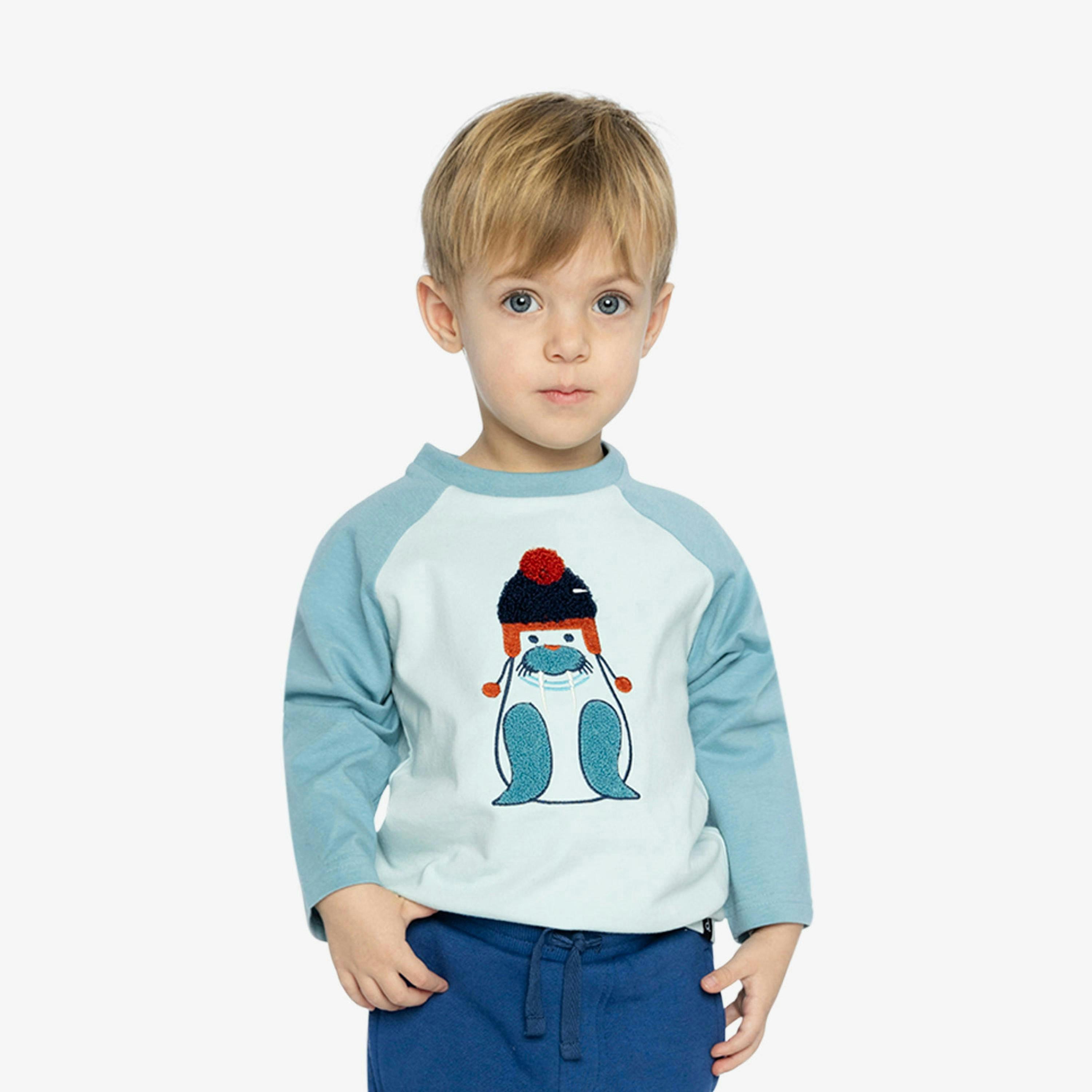 Long Sleeve Raglan Organic Cotton T-Shirt Very Pale Turquoise , view 3 of 6