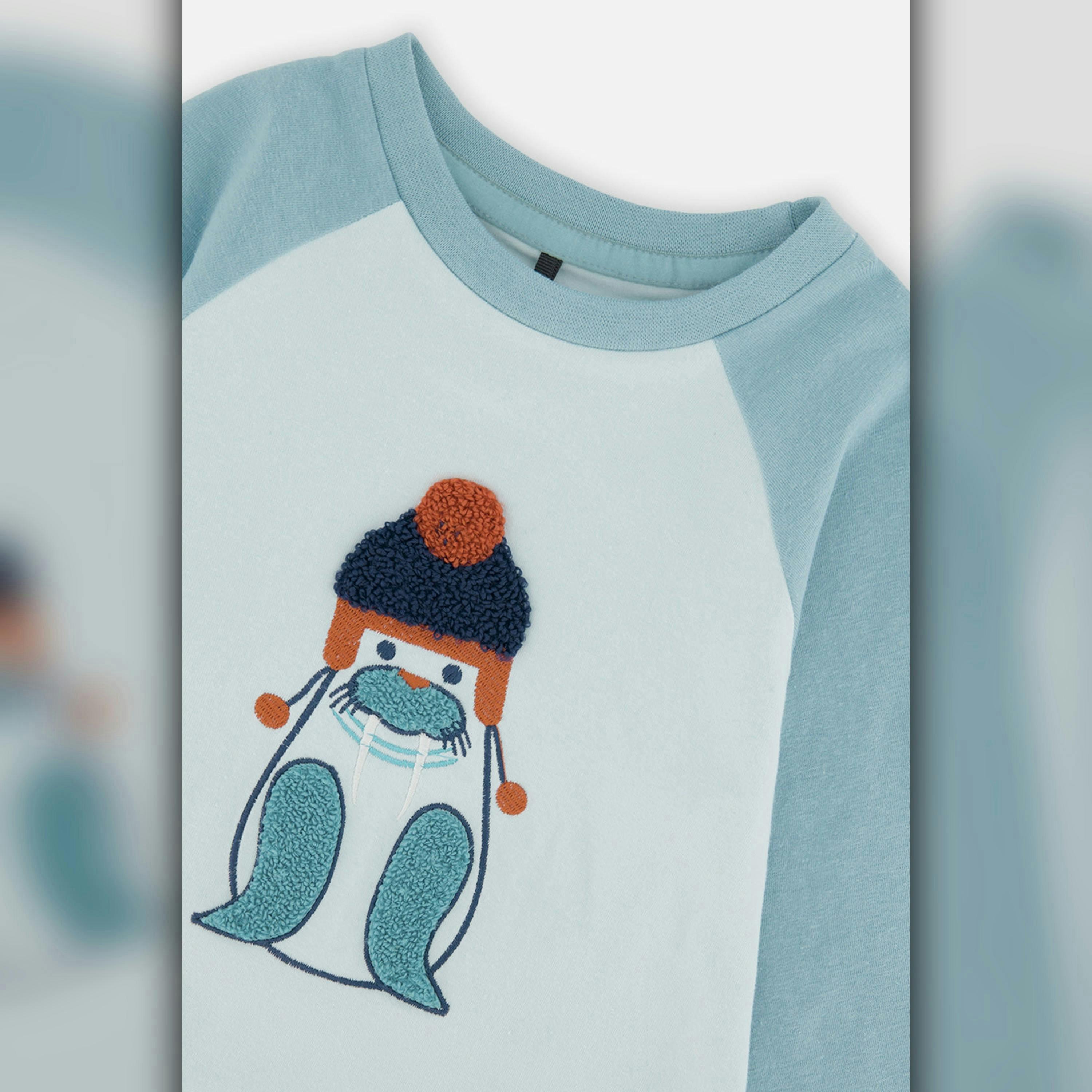 Long Sleeve Raglan Organic Cotton T-Shirt Very Pale Turquoise , view 5 of 6