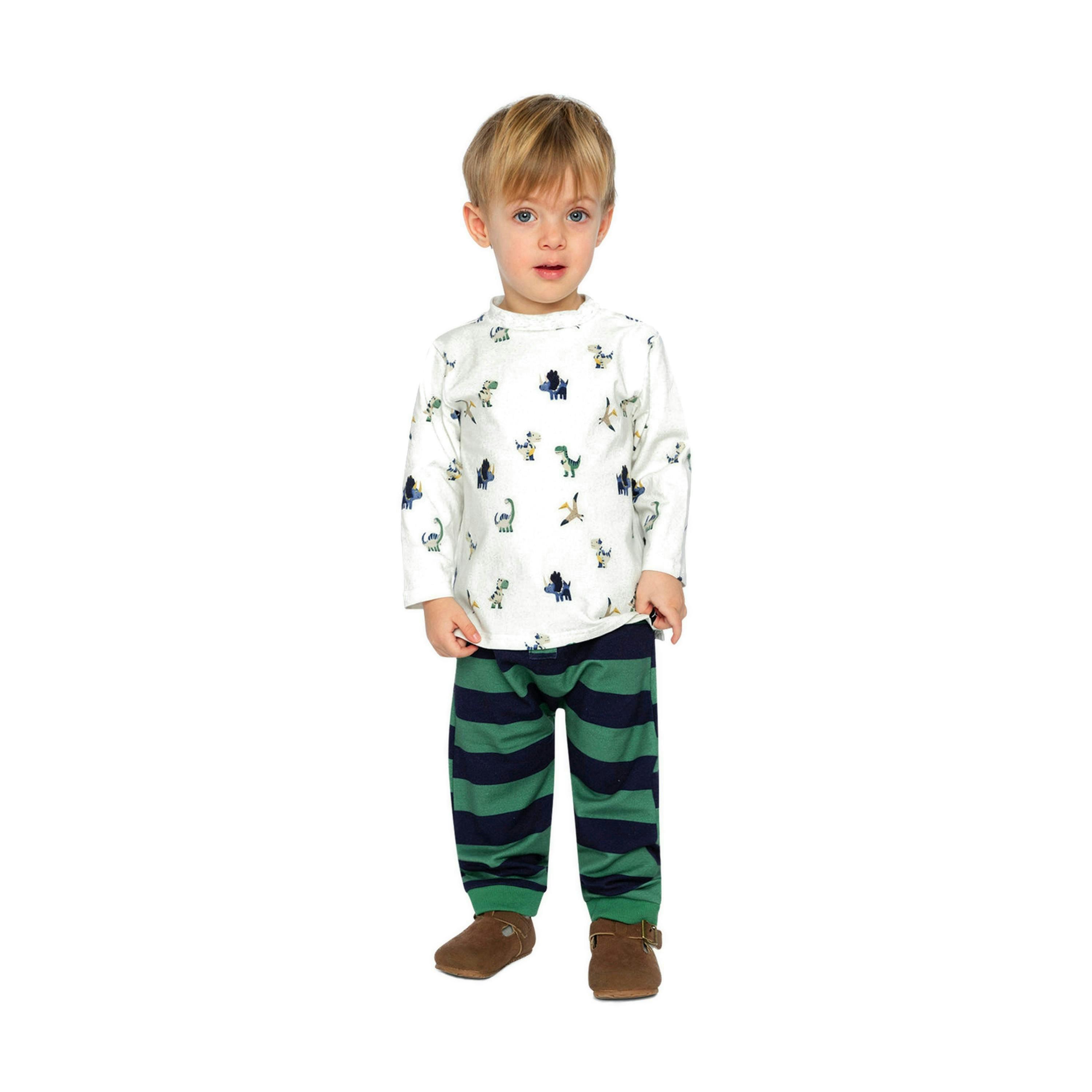 Cotton T-Shirt & Fleece Pant Set Beige Dinosaur Print , view 2 of 5
