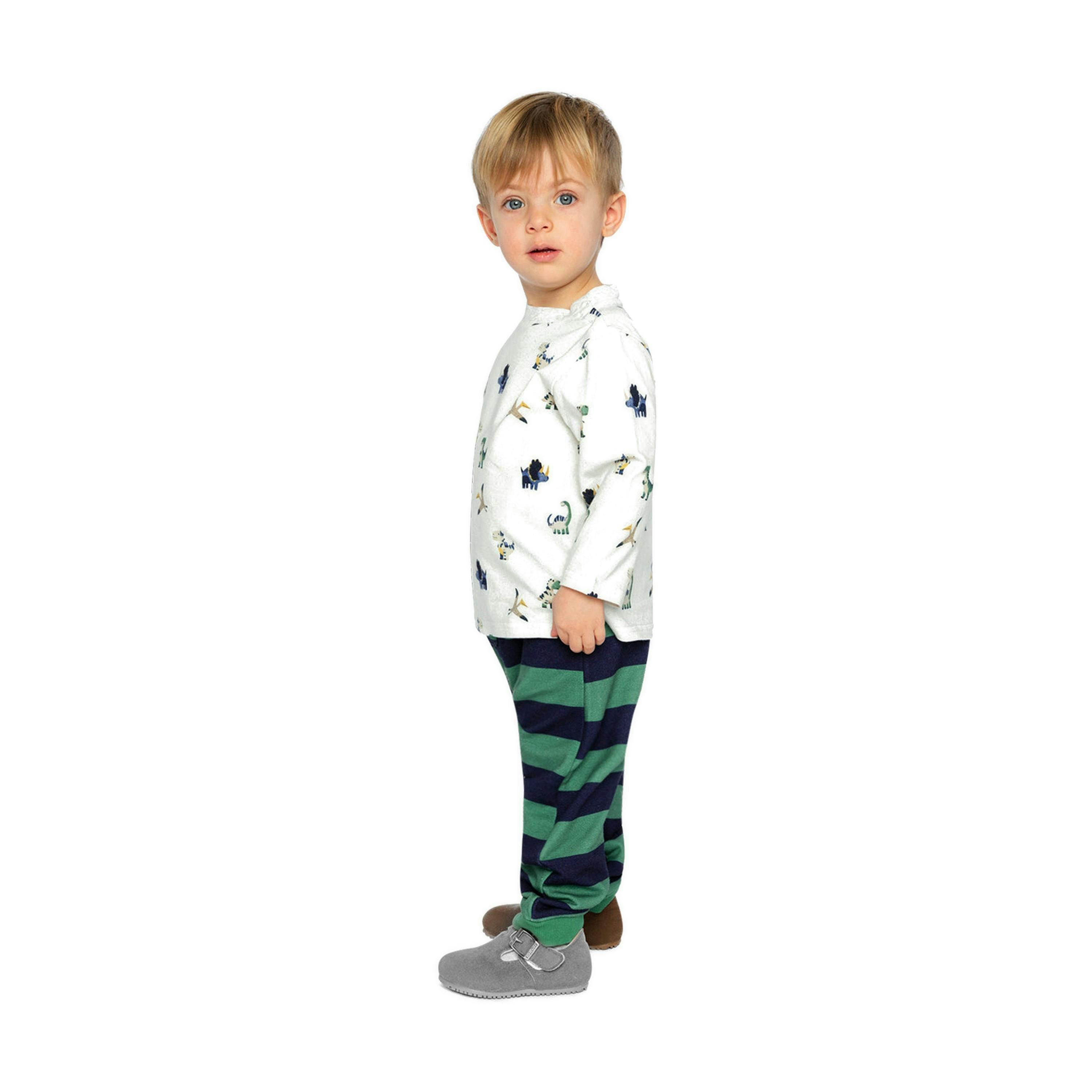 Cotton T-Shirt & Fleece Pant Set Beige Dinosaur Print , view 3 of 5
