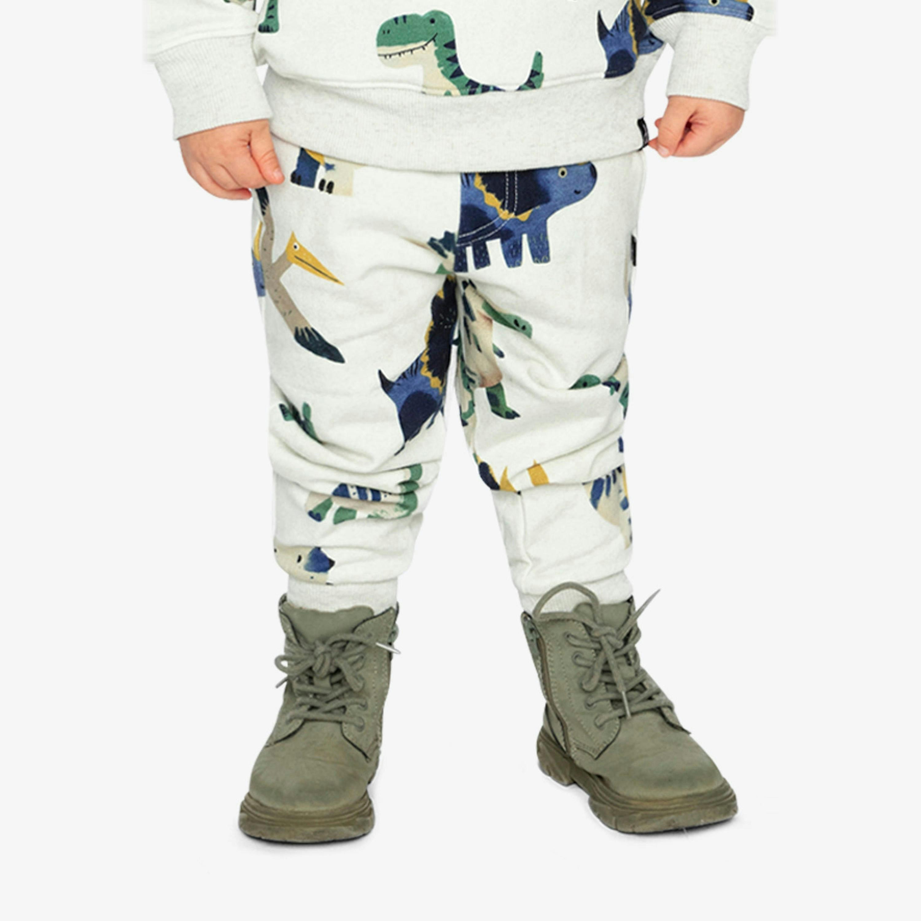 Fleece Sweatpants Beige Dinosaur Print , view 3 of 6