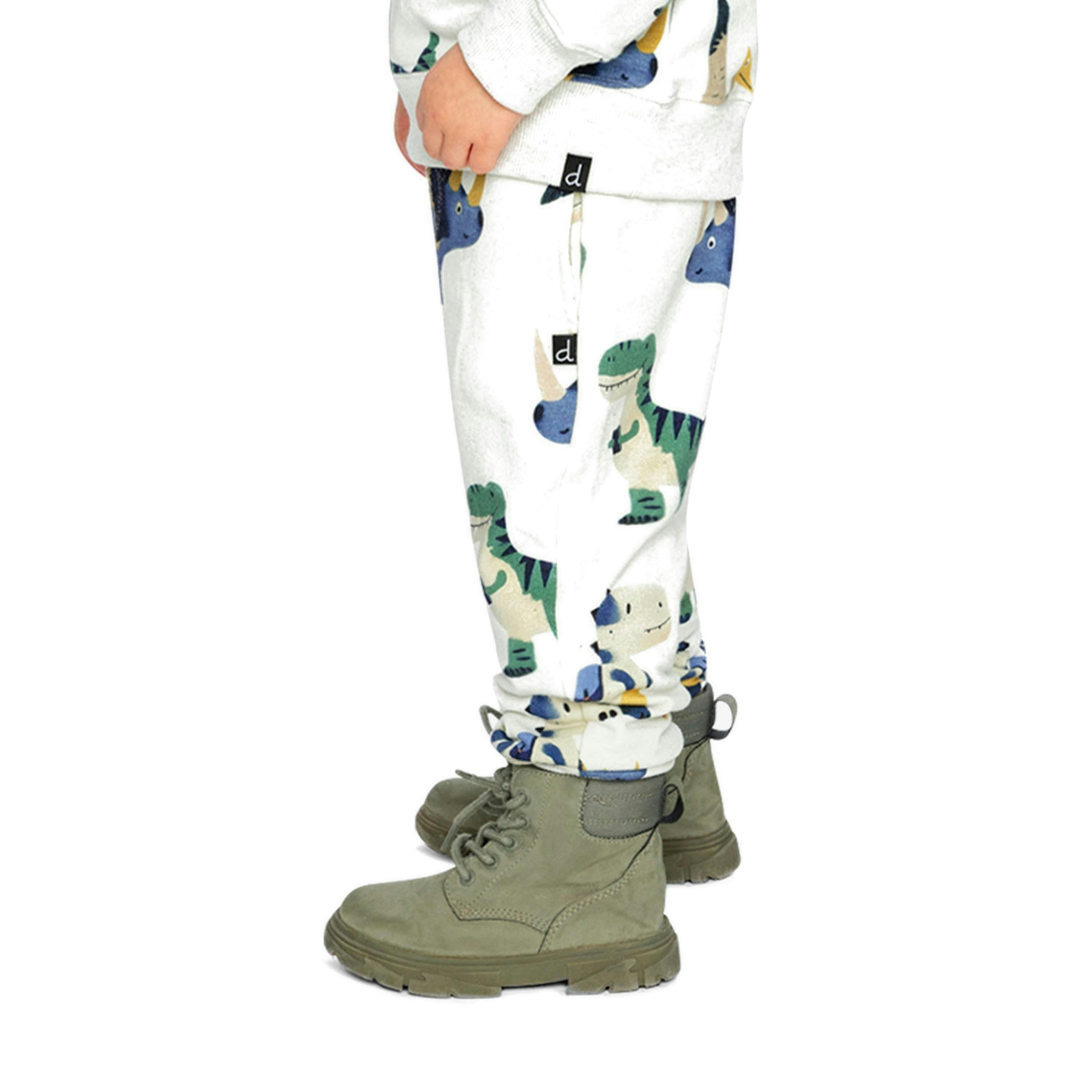 Fleece Sweatpants Beige Dinosaur Print , view 4 of 6