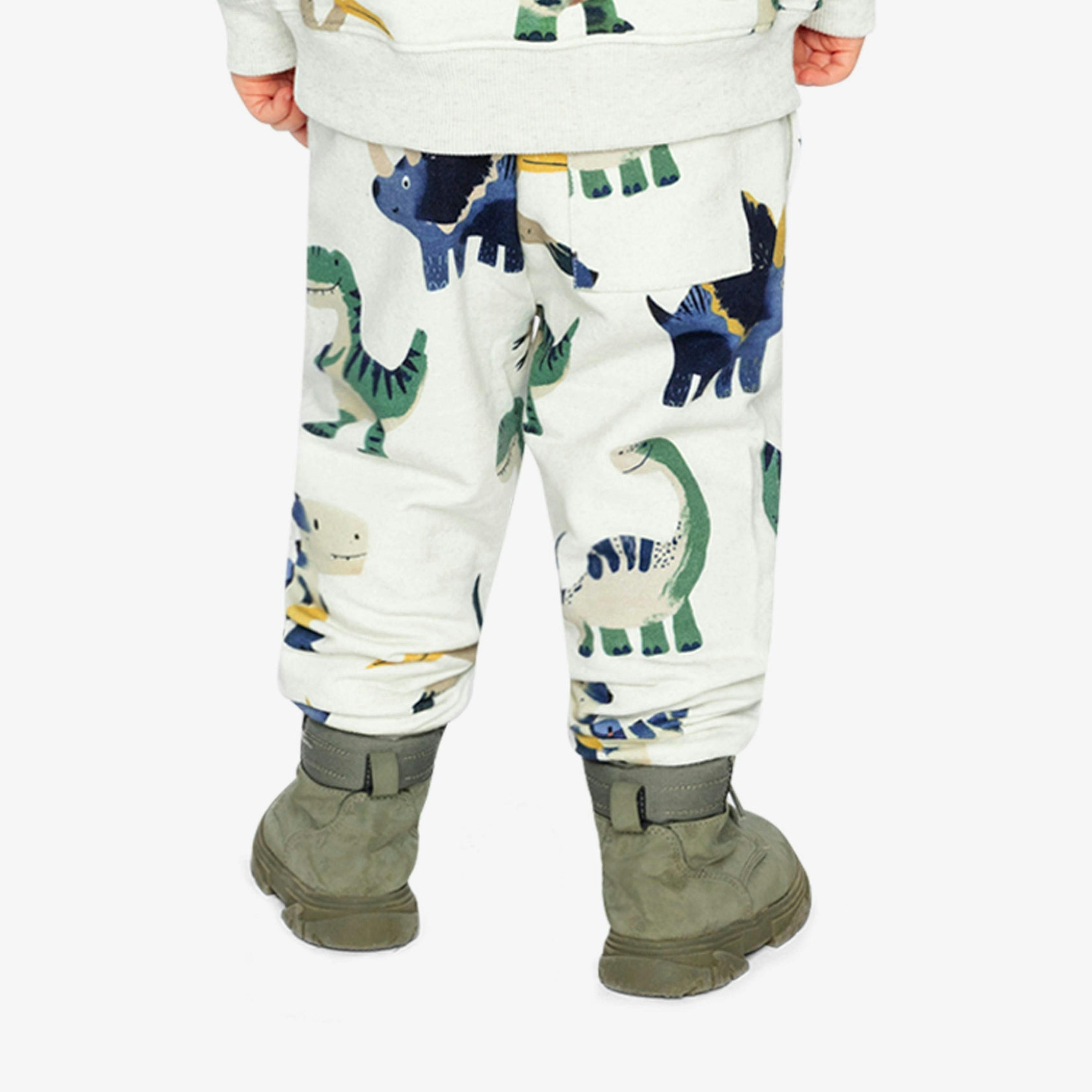 Fleece Sweatpants Beige Dinosaur Print , view 5 of 6