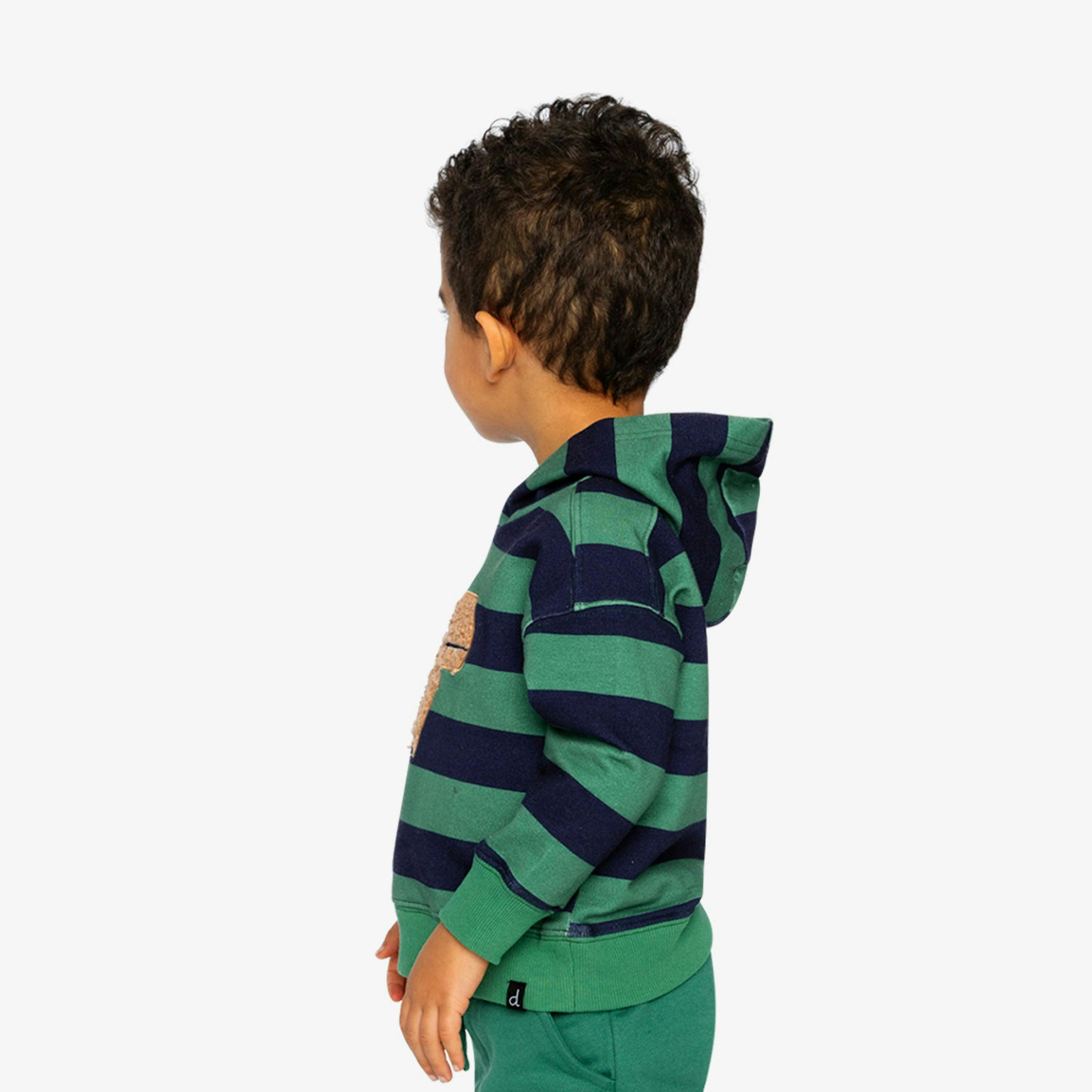 Fleece Hoodie With Applique Blue Striped Green , view 3 of 6