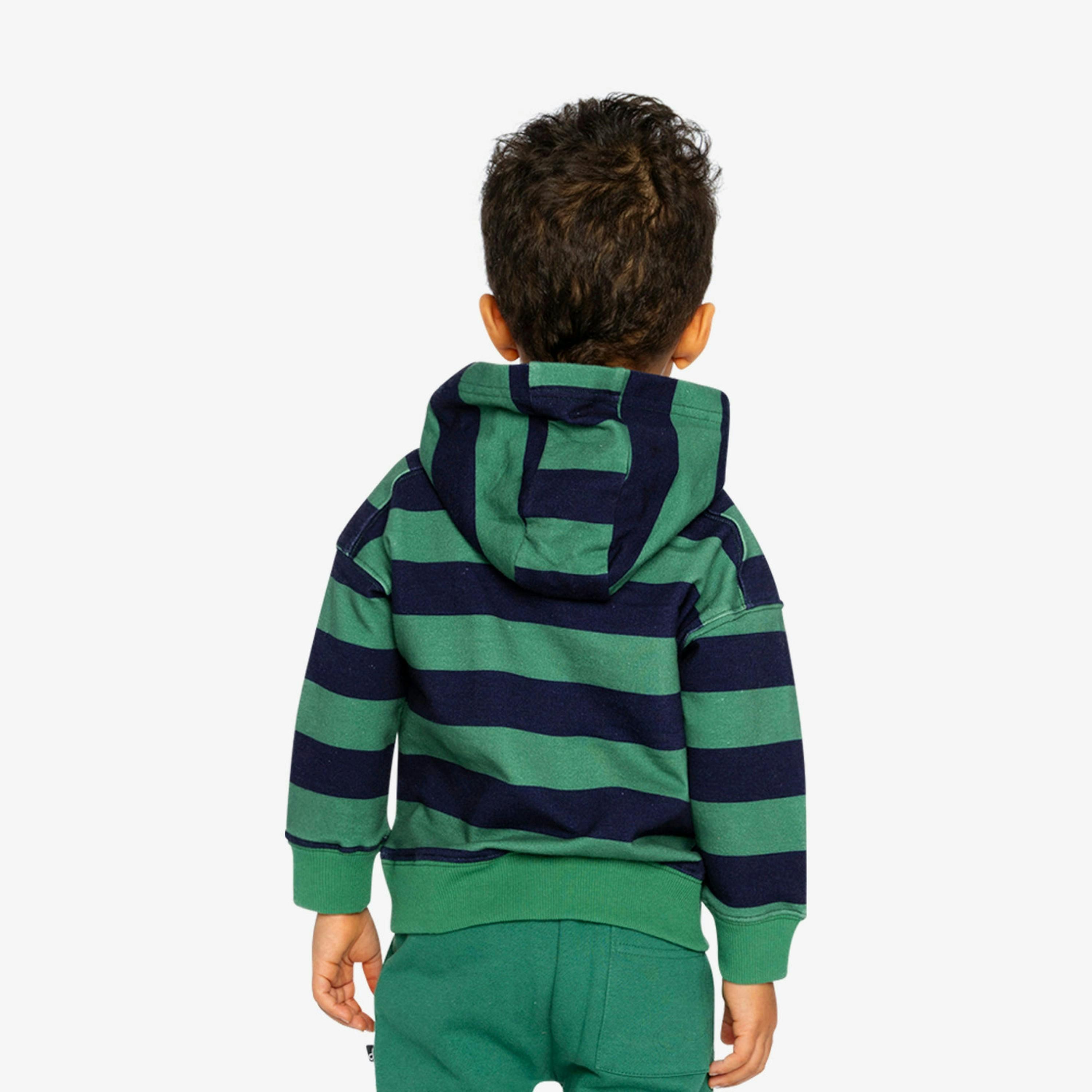 Fleece Hoodie With Applique Blue Striped Green , view 4 of 6