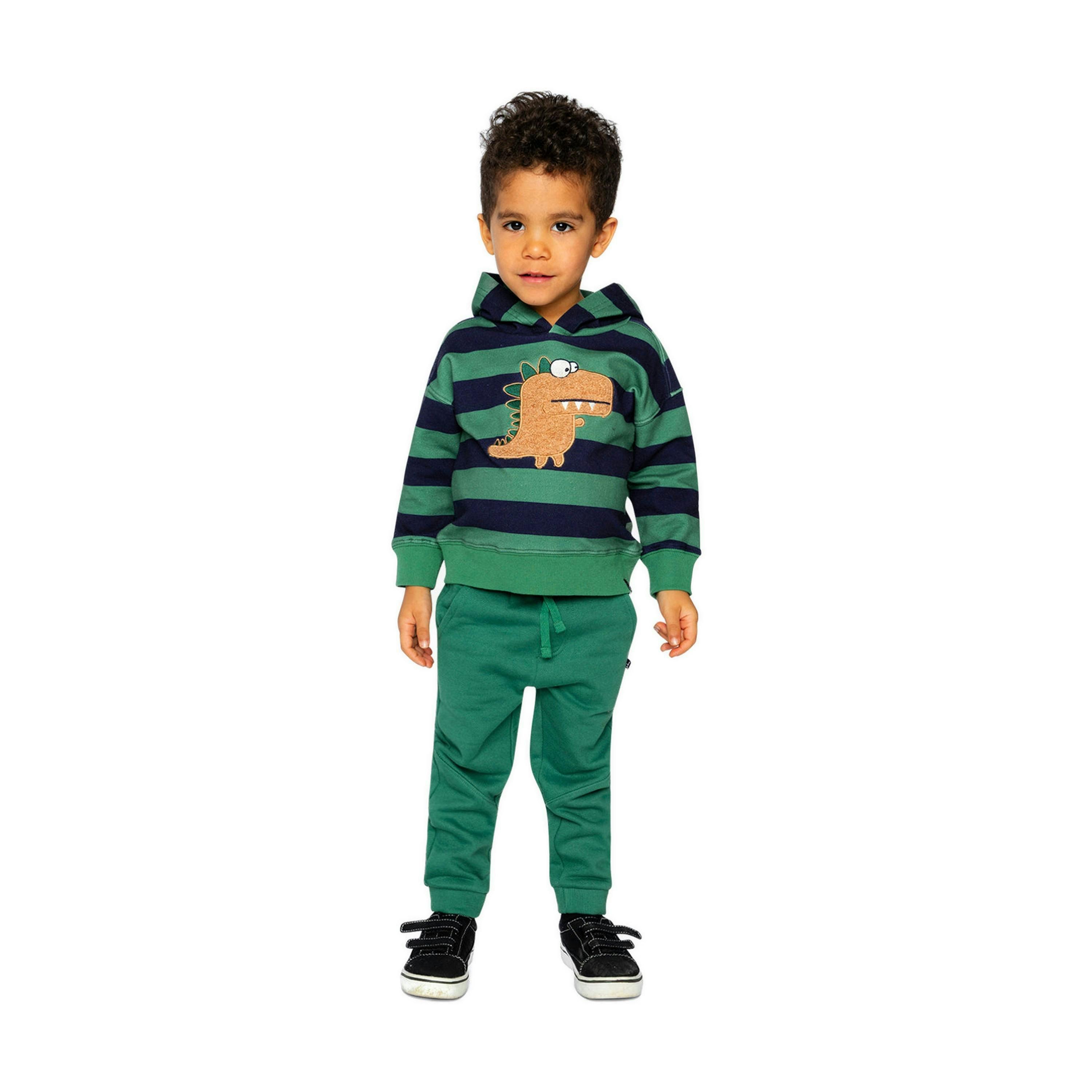 Fleece Hoodie With Applique Blue Striped Green , view 5 of 6