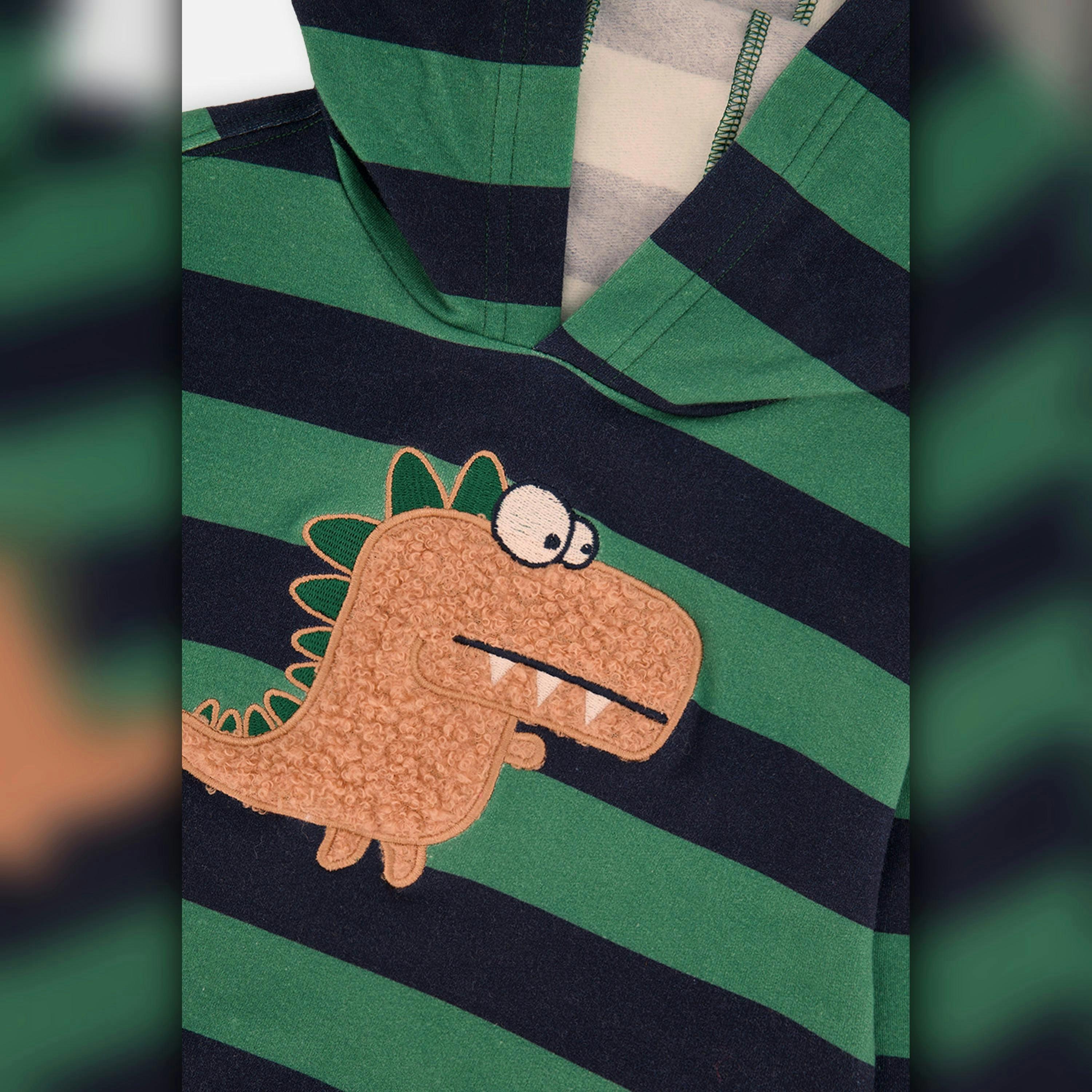 Fleece Hoodie With Applique Blue Striped Green , view 6 of 6