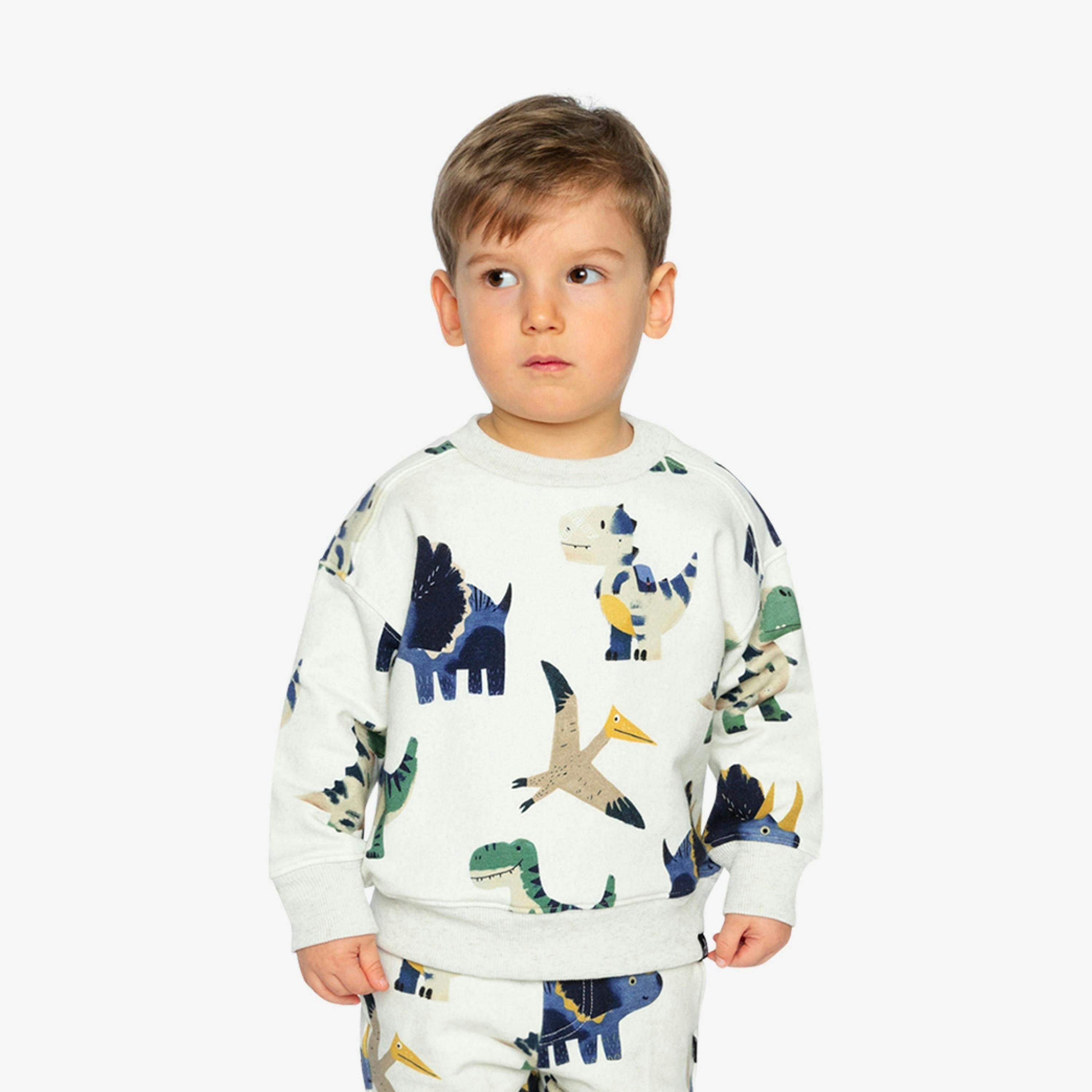 Fleece Sweatshirt Beige Dinosaur Print , view 3 of 6