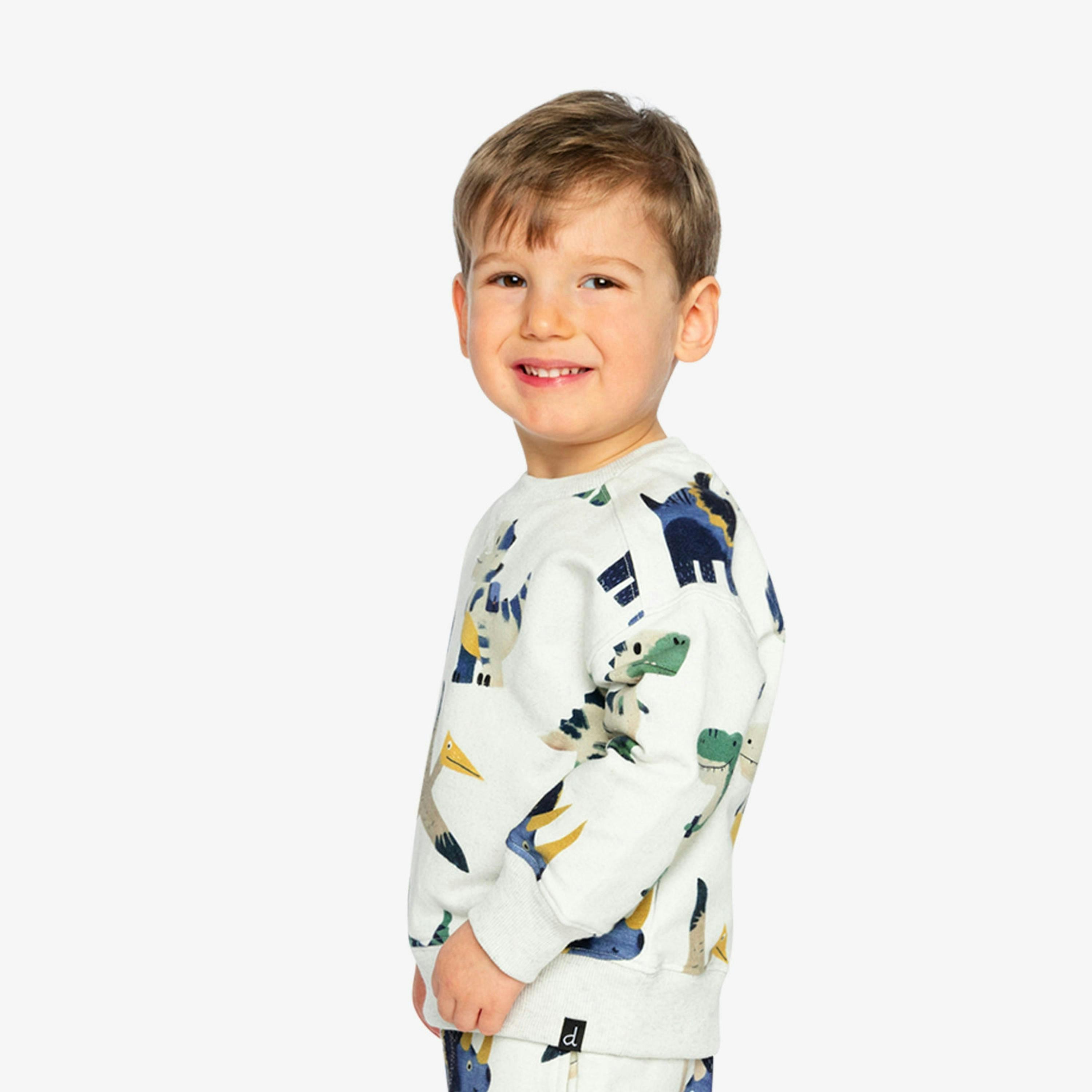 Fleece Sweatshirt Beige Dinosaur Print , view 4 of 6