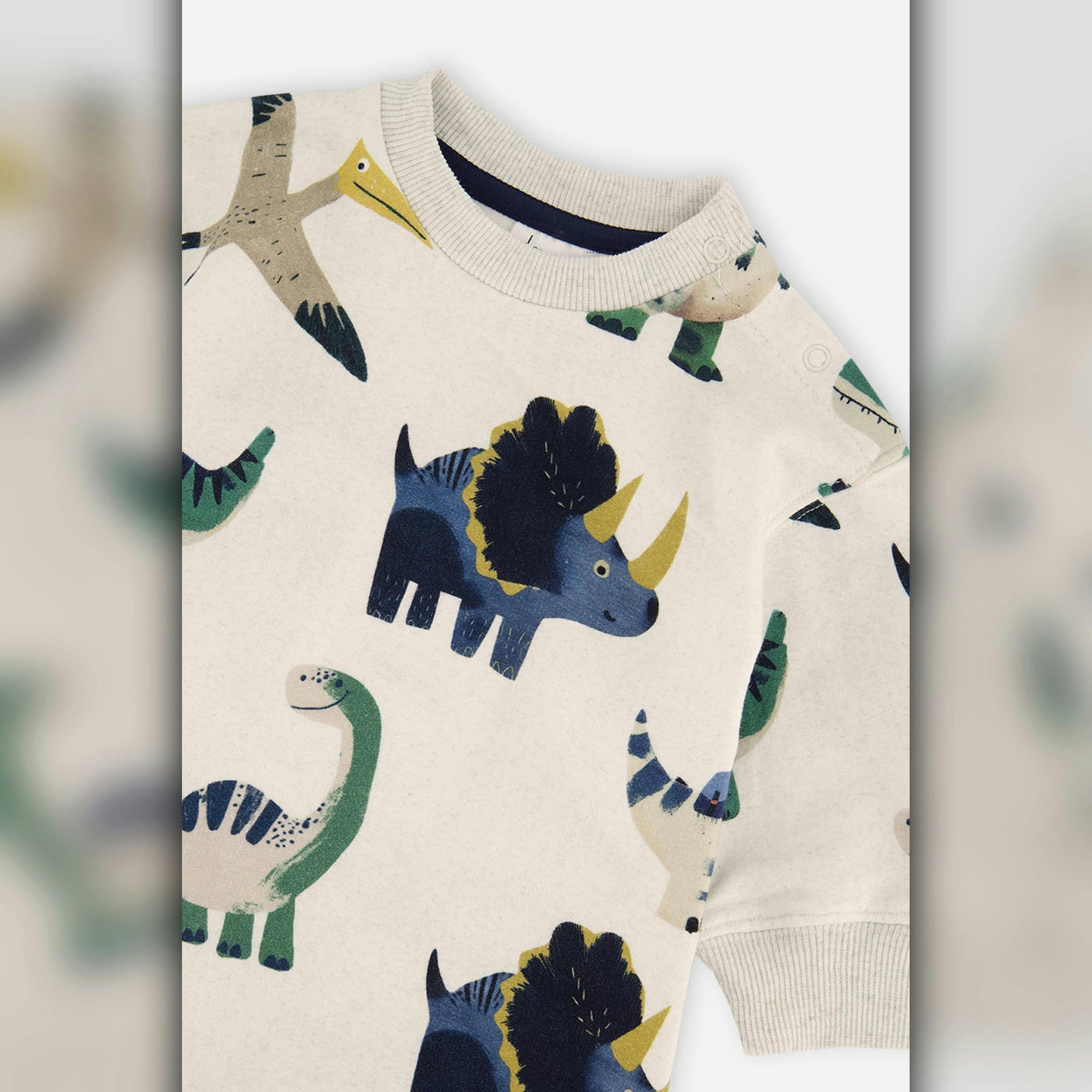 Baby Fleece Jumpsuit Beige Dinosaur Print , view 2 of 2