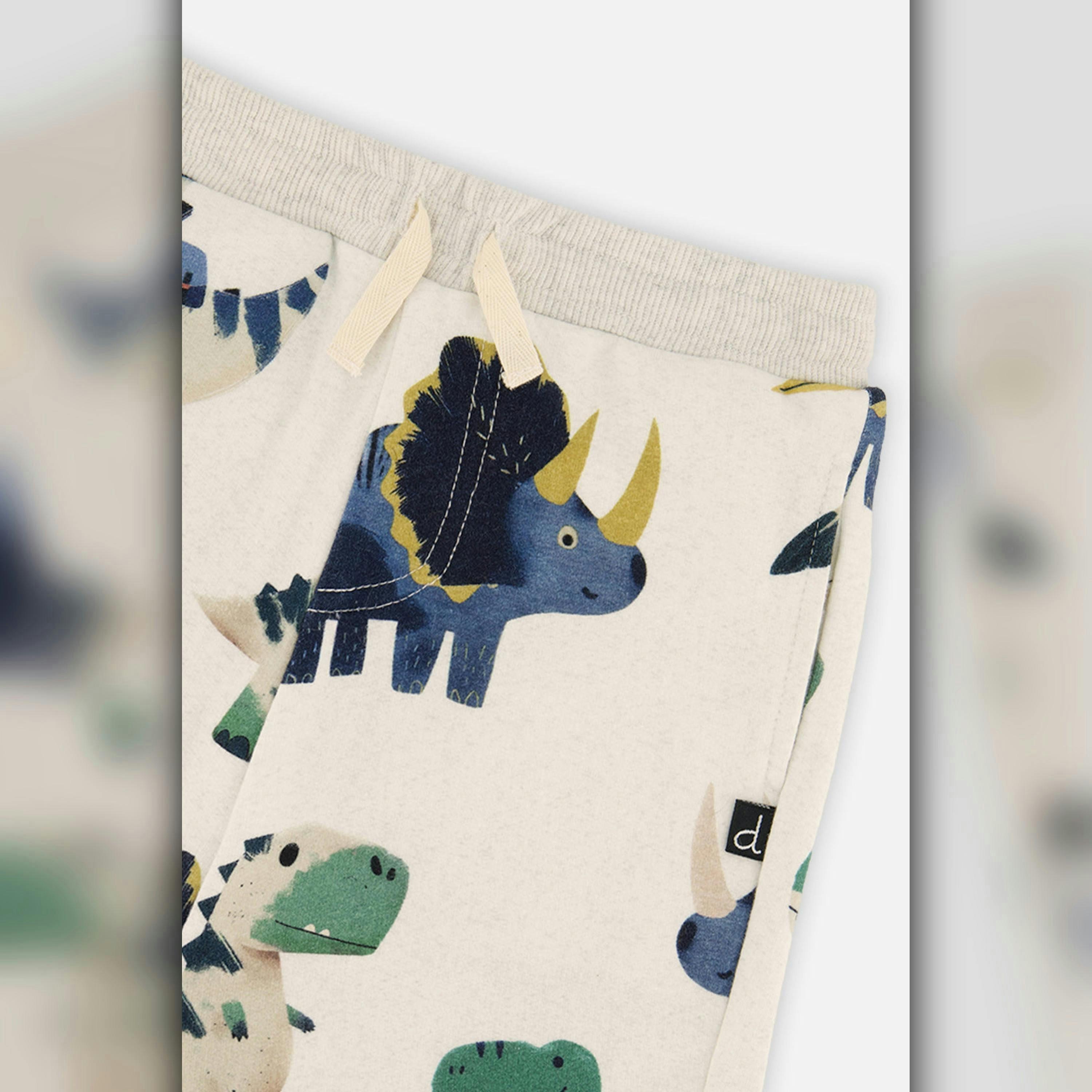 Baby Fleece Sweatpants Beige Dinosaur Print , view 2 of 2