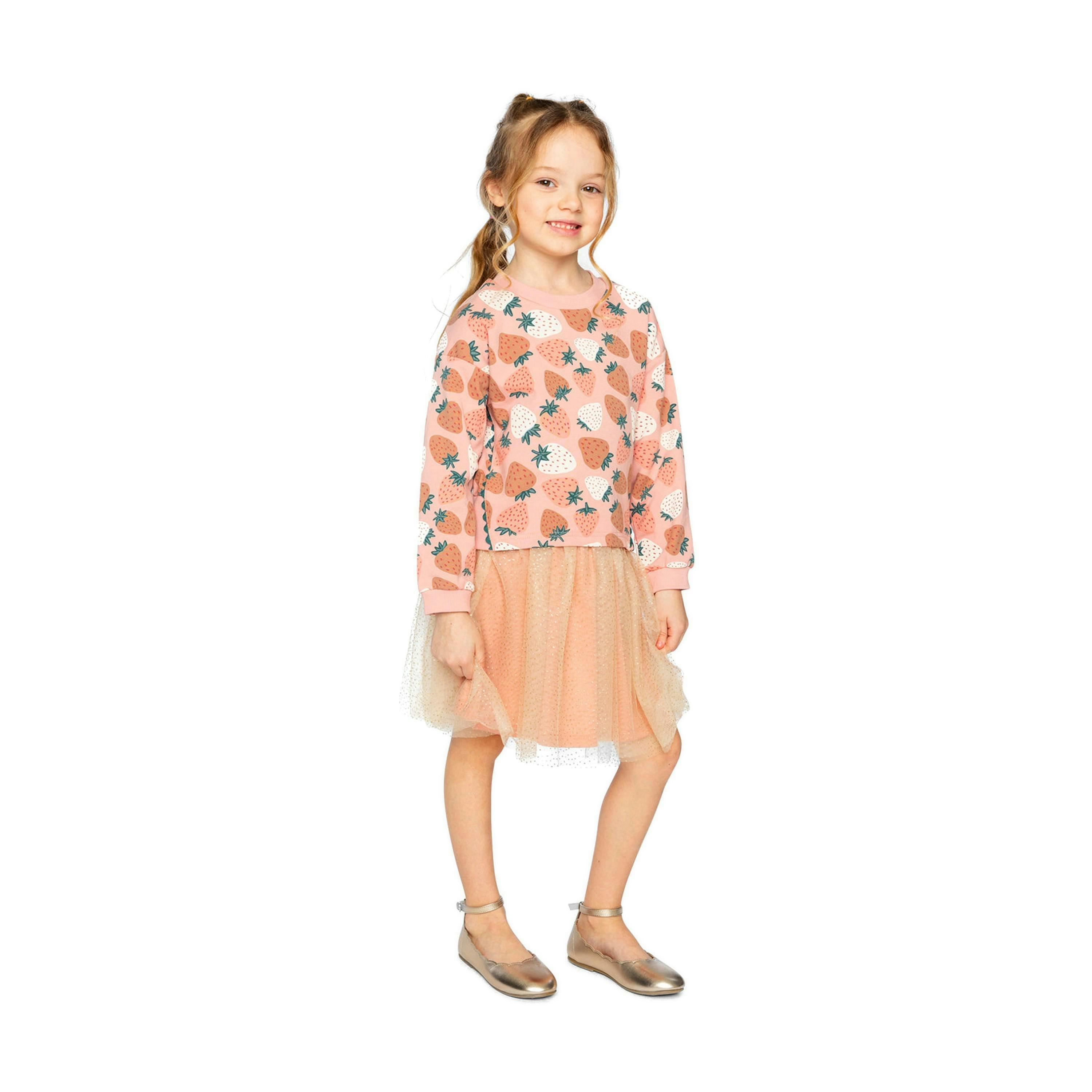 Bi-Material Dress Pink Strawberry Print , view 2 of 5