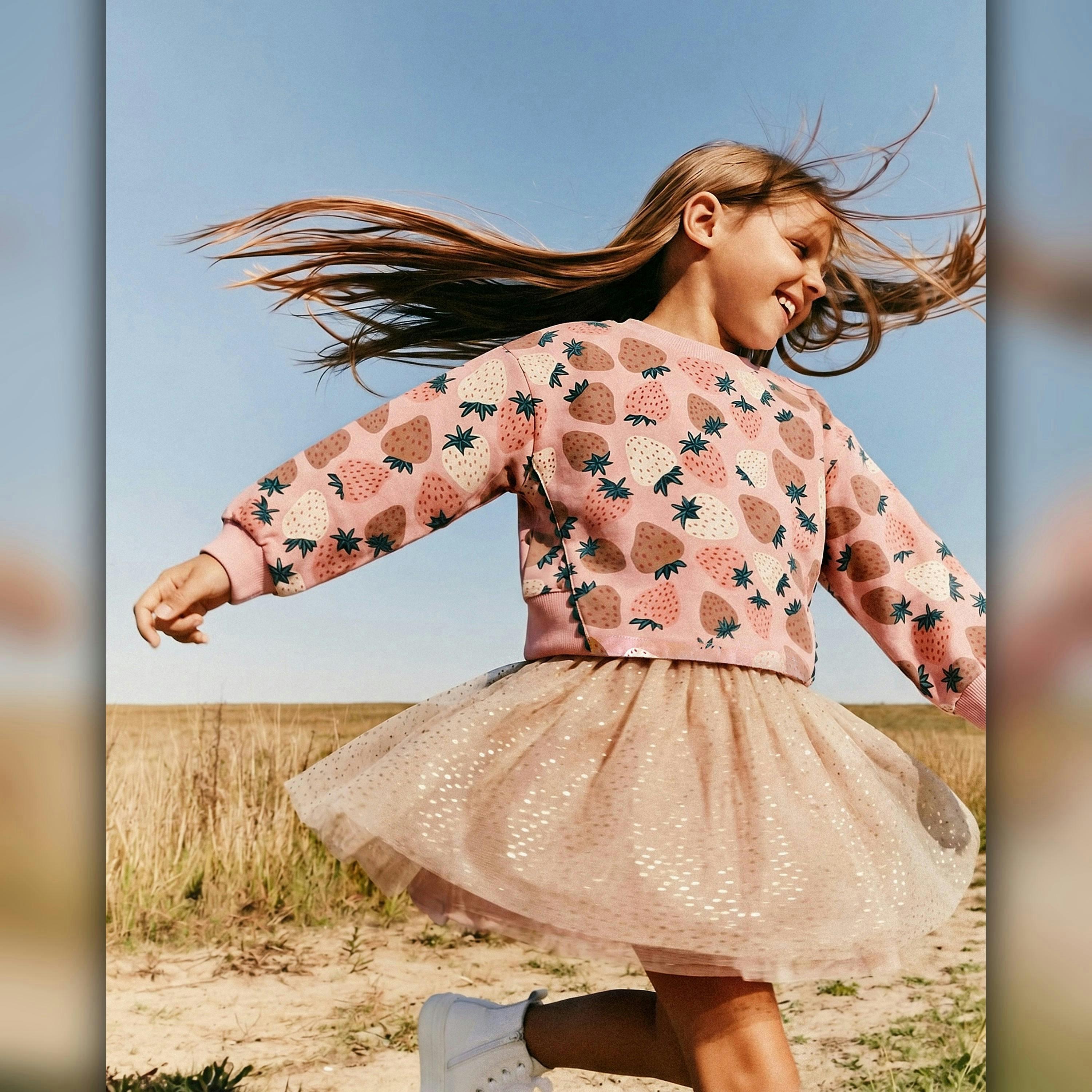 Bi-Material Dress Pink Strawberry Print , view 4 of 5